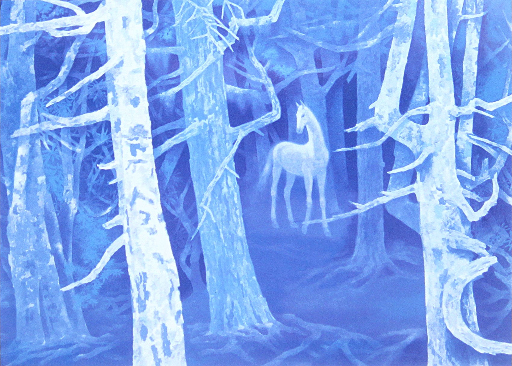 東山魁夷「白馬の森」アートポスター 額装品 インテリア 日本画 絵画