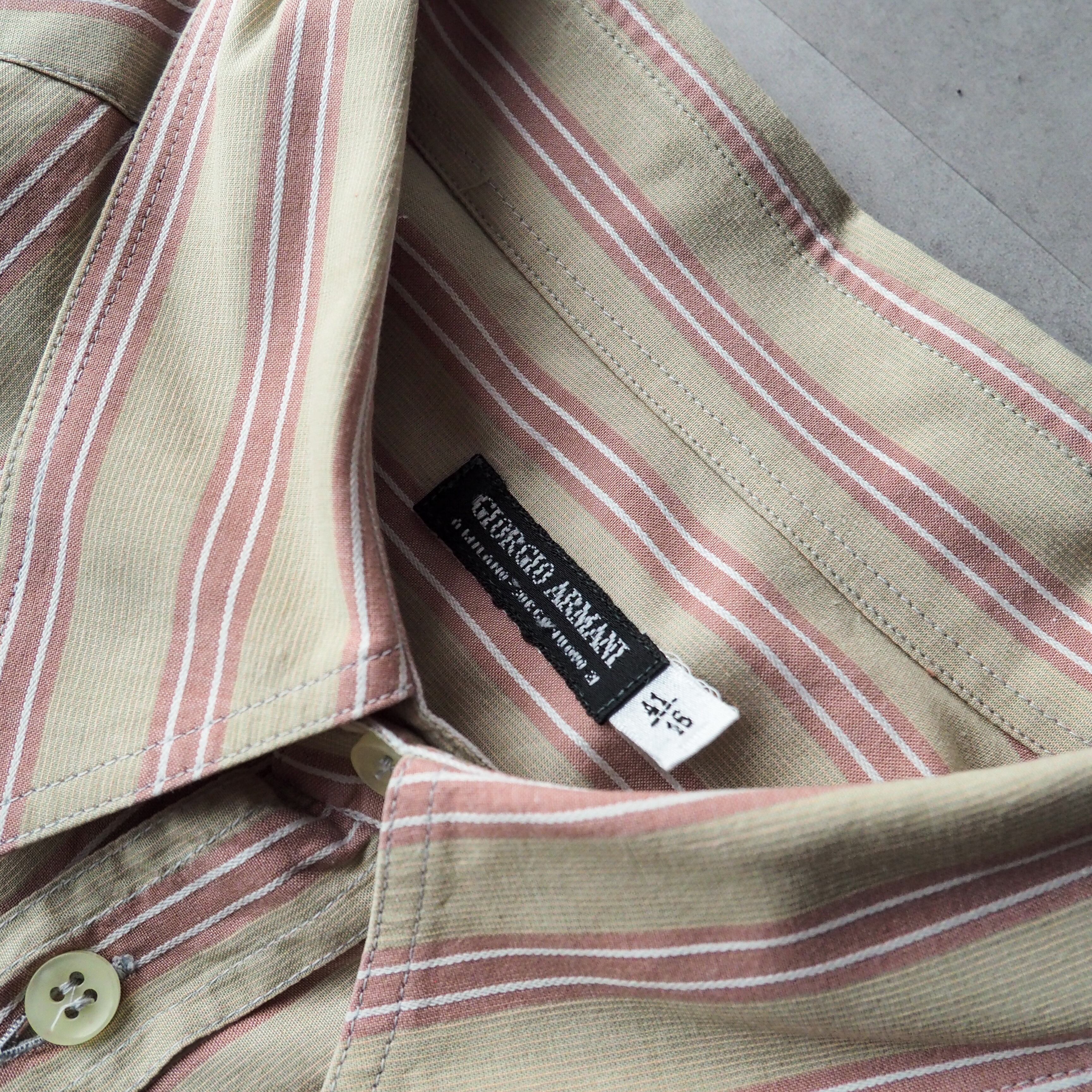 80s-90s “GIORGIO ARMANI” stripe pattern shirt made in Itary 80年代