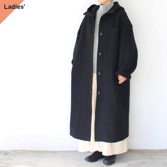 IKITSUKE ウールフードロングコート Wool Hooded Long Coat （Black
