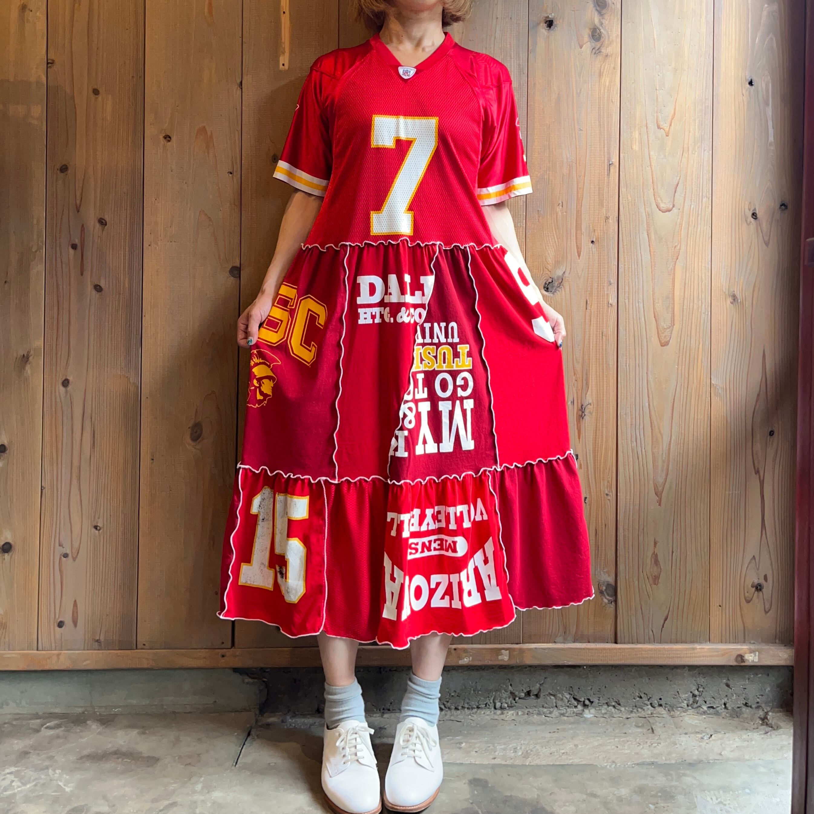 upcycled dress＂古着リメイクワンピース ゲームシャツ SS147 | uguisu