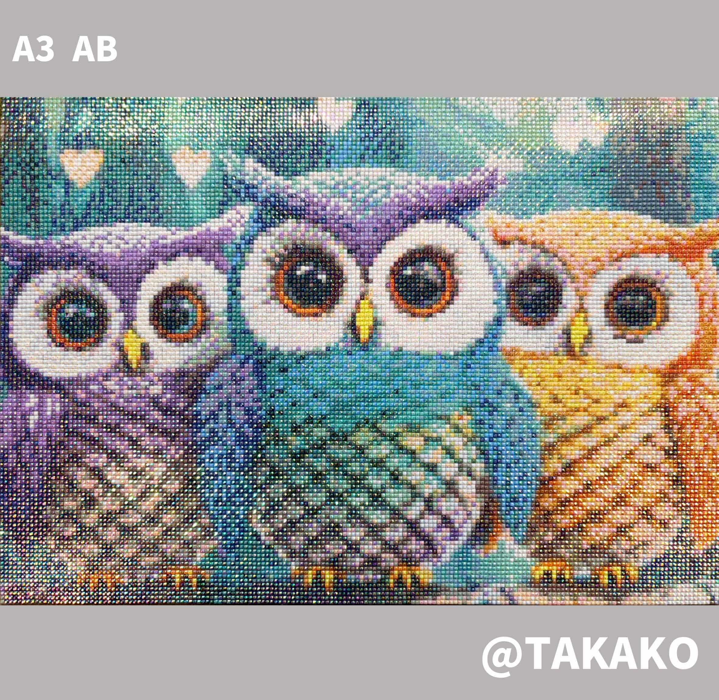 ダイヤモンドアート A3 3匹のフクロウ (通常/フルAB/フルCR/樹脂AB