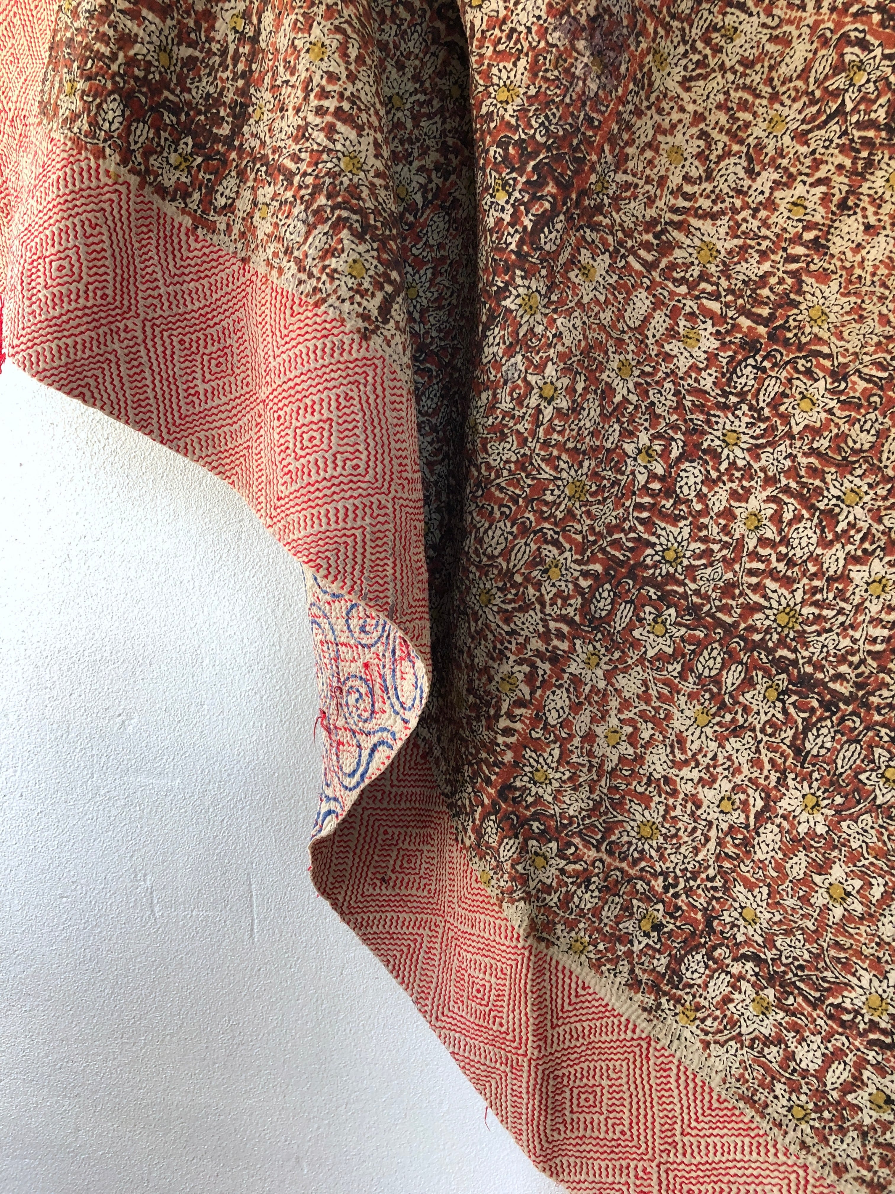 vintage block print kantha quilt small flower 泥染ブロックプリント