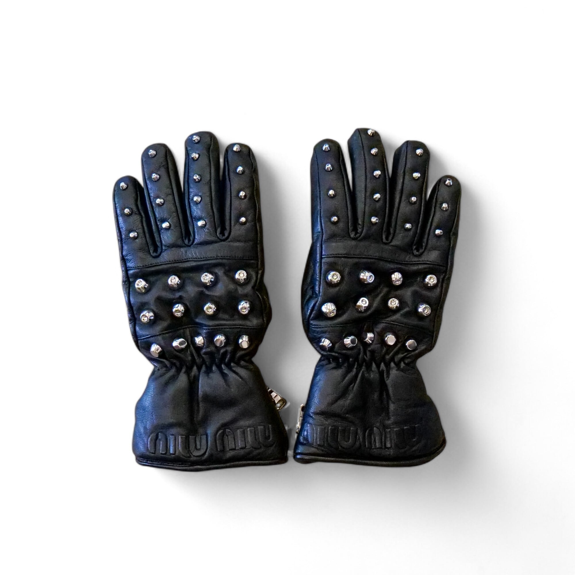 miumiu ミュウミュウ レザー スタッズ グローブ 手袋 ブラック サイズ