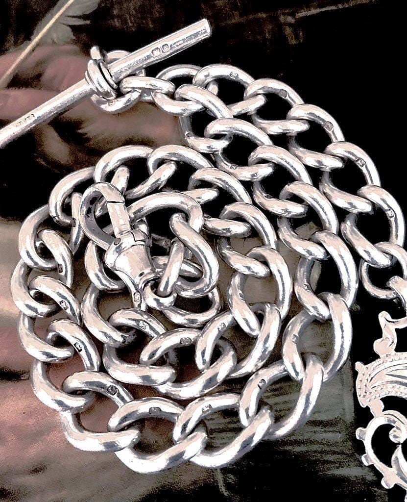 英国アンティーク 極太 アルバートチェーン ローズゴールド シェールド