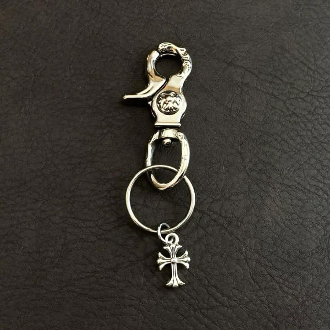265 真鍮 シルバー キーホルダー キーリング 十字架 カラビナ フック