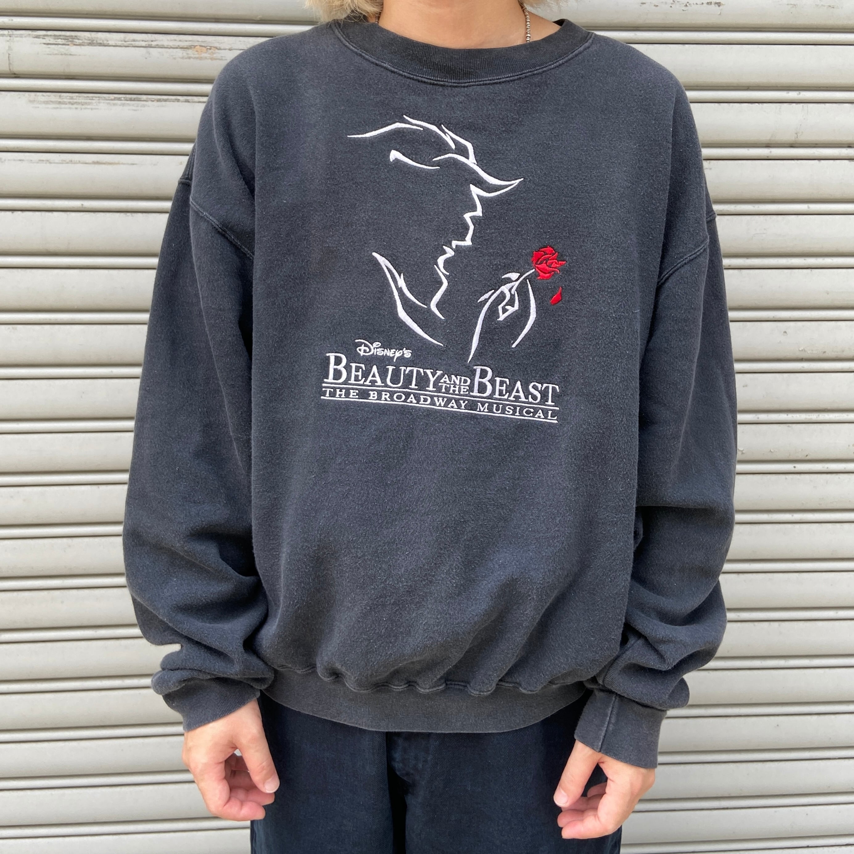 90s USA製 ディズニー 美女と野獣 ミュージカル スウェット ブラック L
