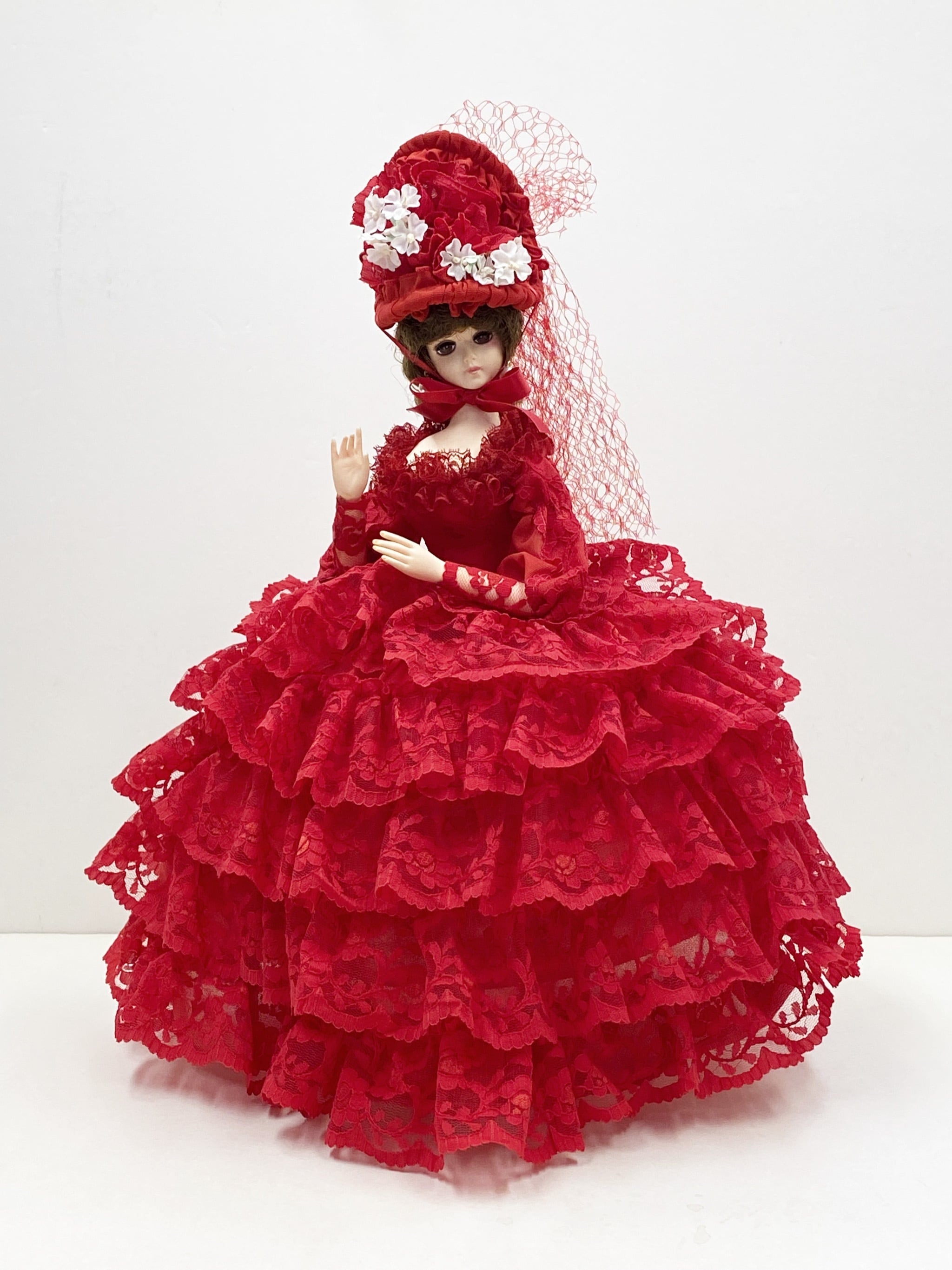 フランス人形 ドレス レース 赤色 レトロ フランス人形-1 | 山本人形本店