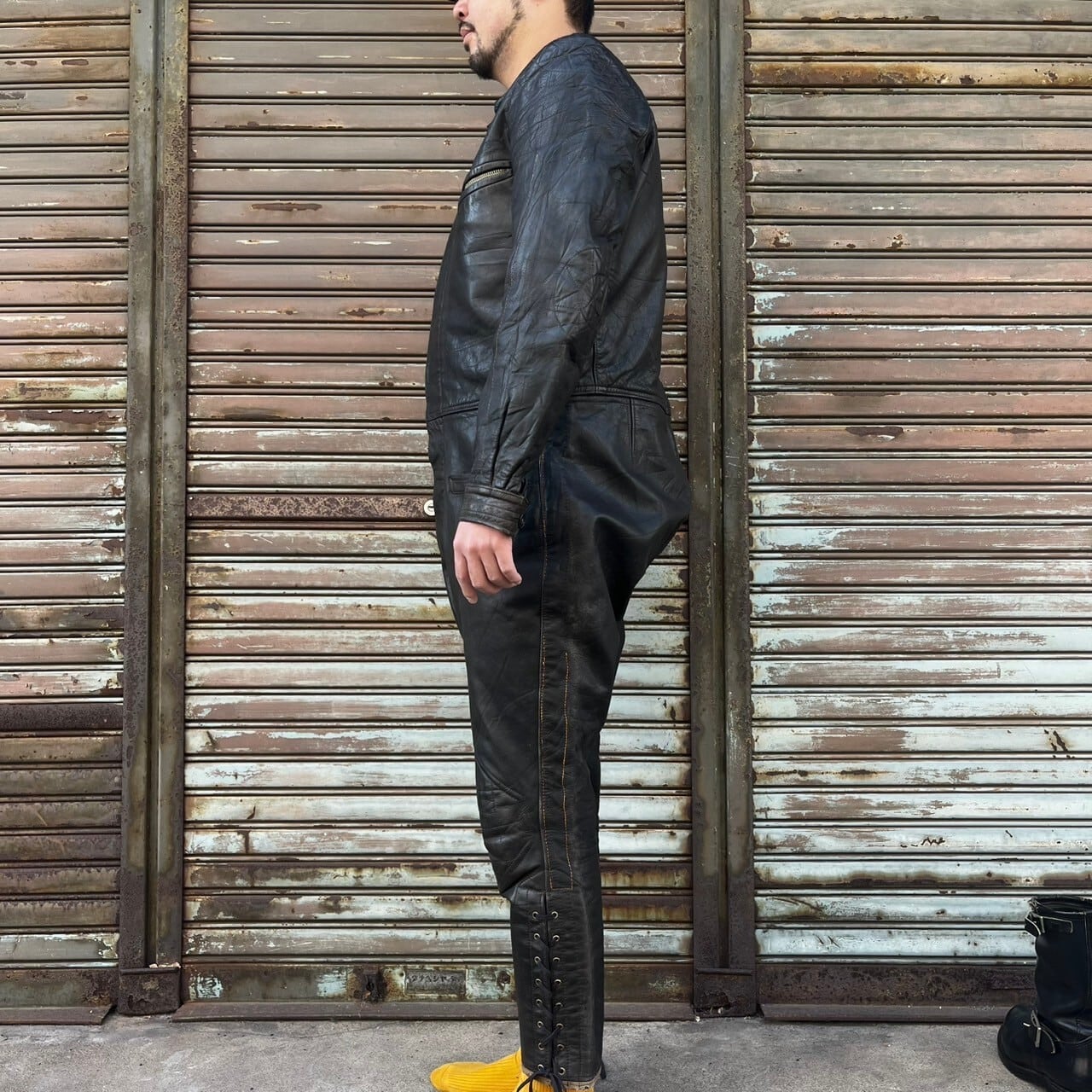 70s イノウエモーターパーツ 革ツナギ ライダースーツ ブラック 70s