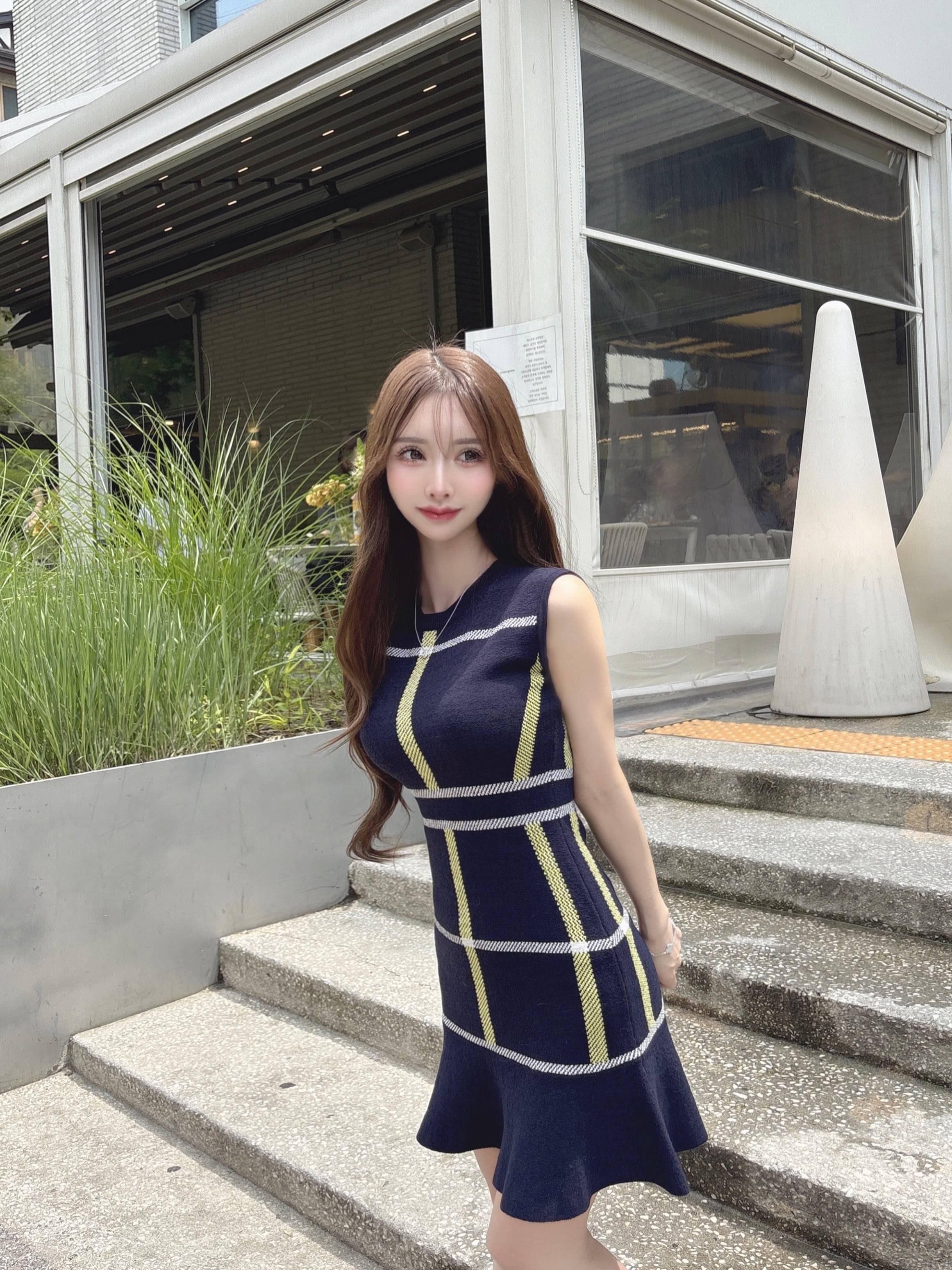 Lumignon original ♥ love check summer knit op 【レモン×ネイビー