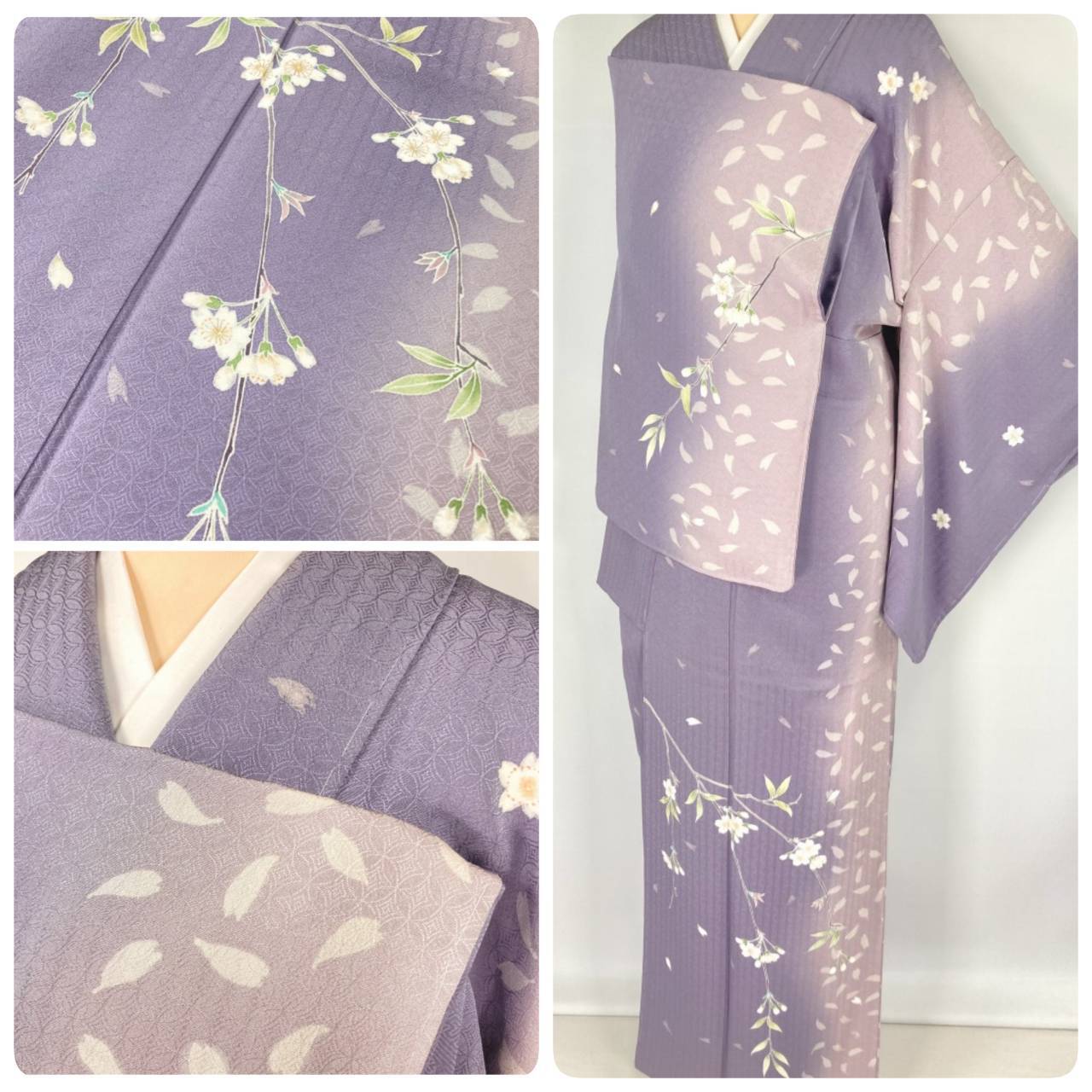 東京友禅 佐藤光幸 未使用 希少品 桜 訪問着 袷 正絹 紫 楝色 1251