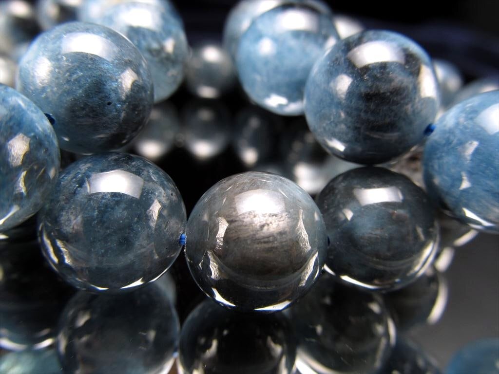 ブラックシラーアクアマリン【ブレスレット】11~11.5㎜天然石 | 天然石