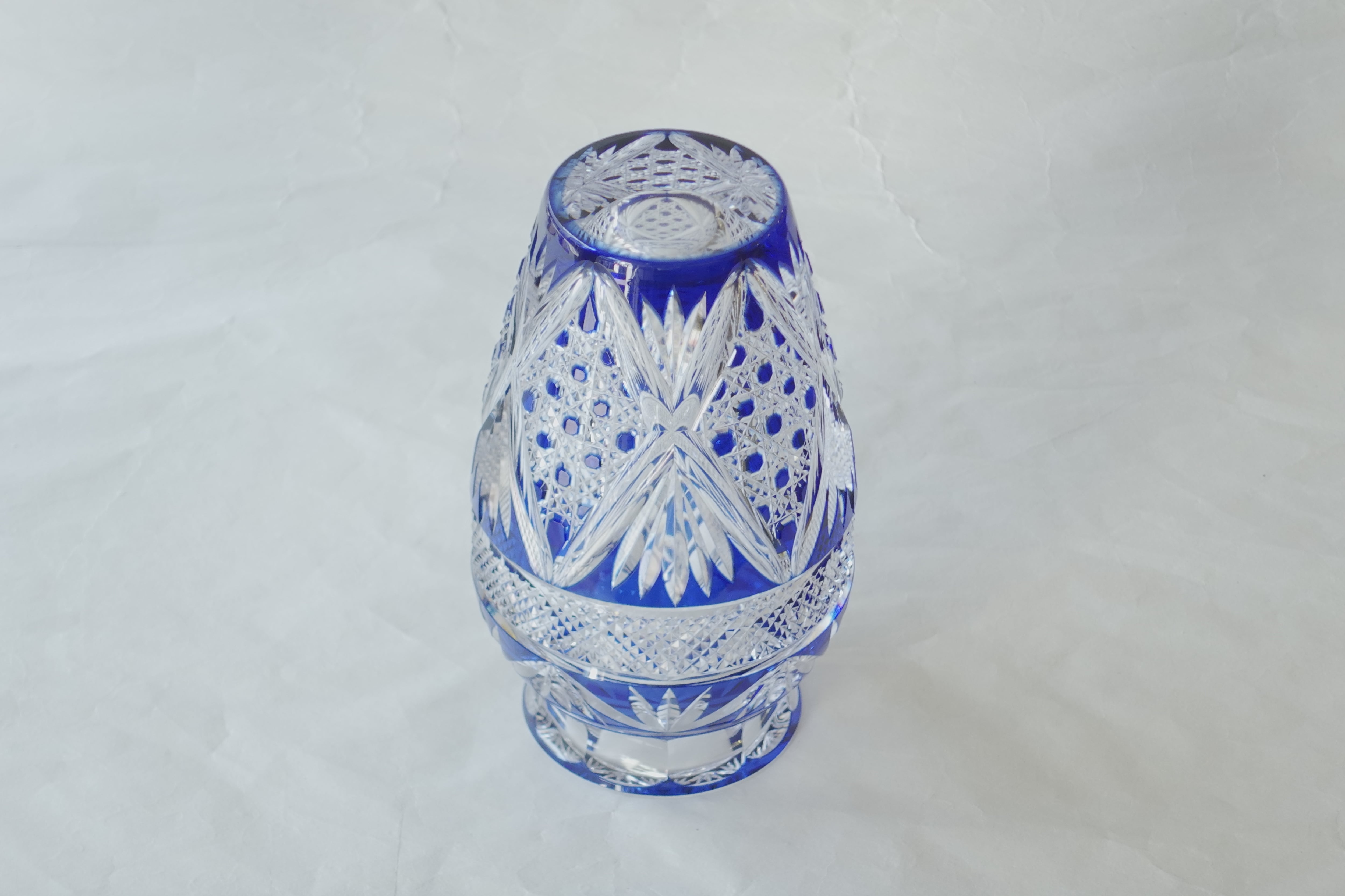 江戸切子 花瓶 クリスタルガラス 青 | 小林漆陶