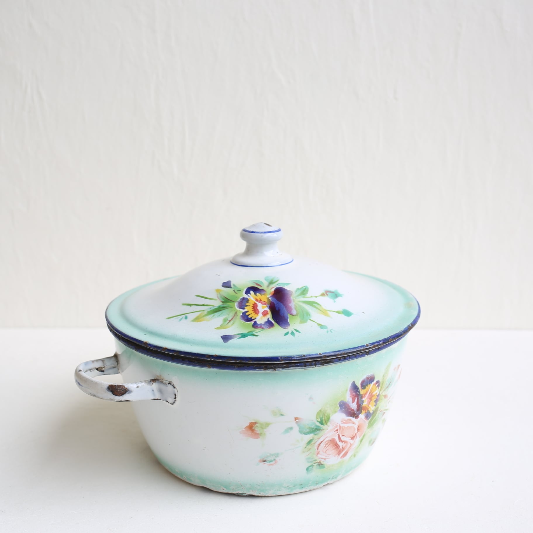 フランス アンティーク JAPY社 ホーロー キャセロール 蓋付き両手鍋