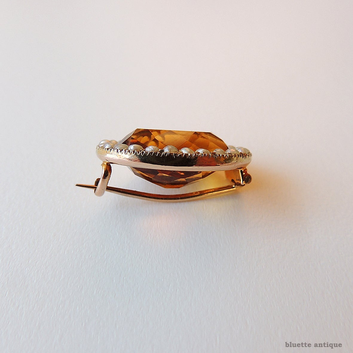 アンティークジュエリー 9ctゴールド 天然シトリン 真珠 レースピン