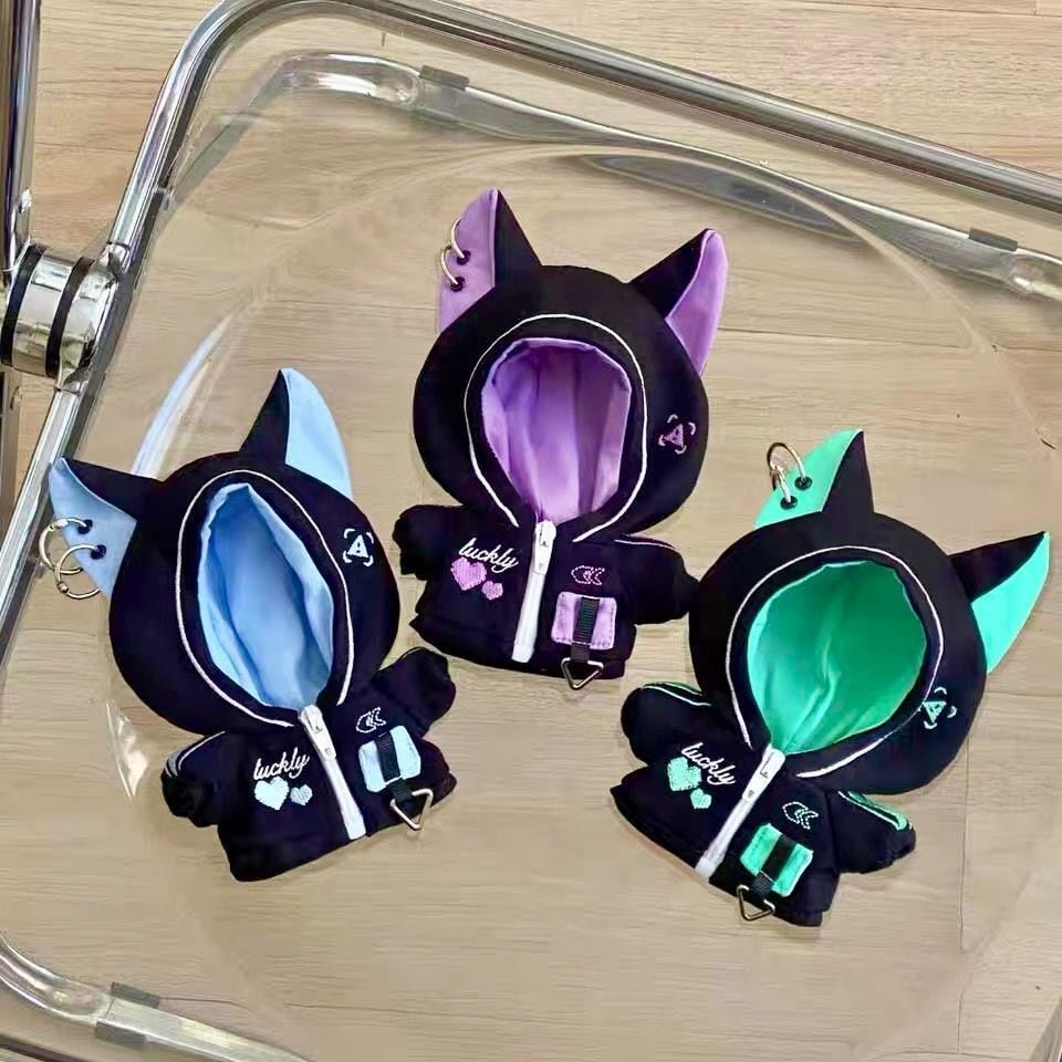 10cm】 ぬい服 かわいい サイバー風 猫耳フード Y2k 緑 青 紫 着ぐるみ