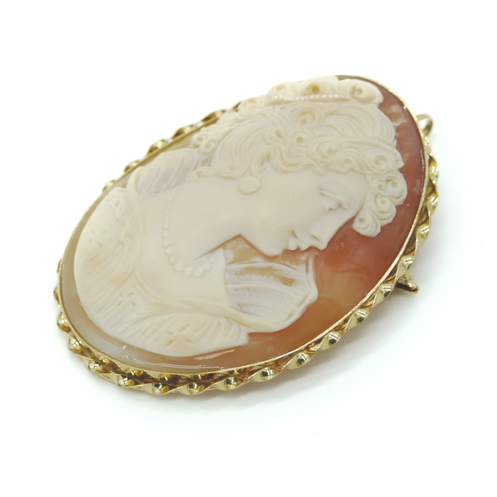 K18 アンティーク デザイナーズ シェルカメオ ブローチ ペンダント 18