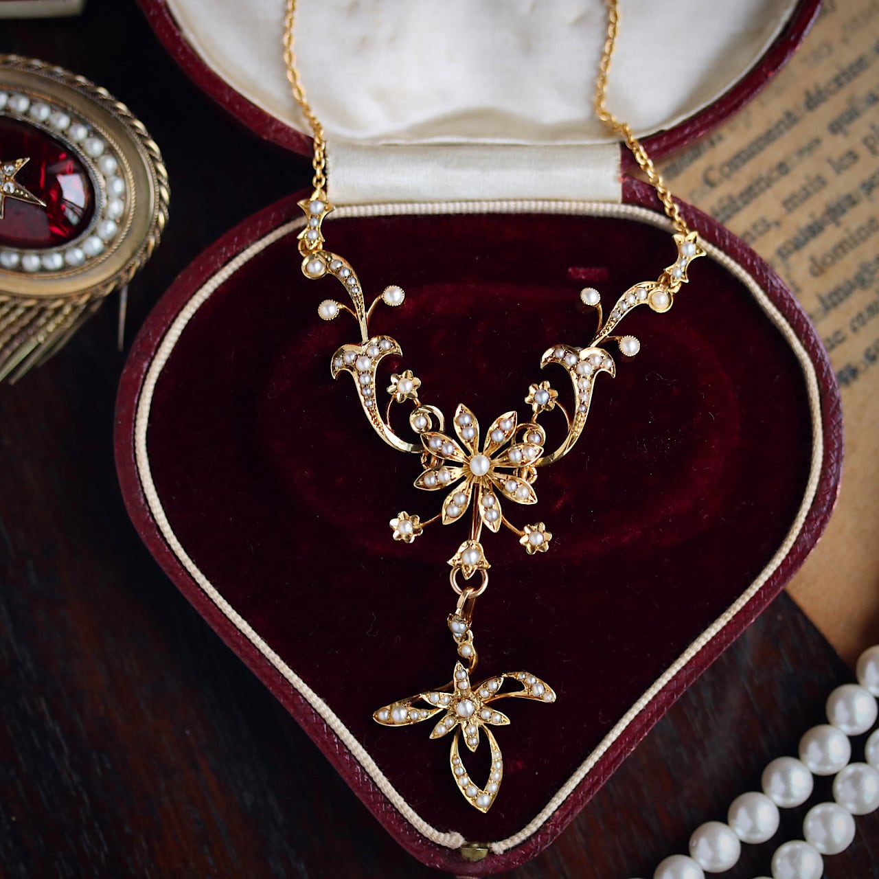 貴重】 3way仕様 15ct 15金製 シードパール飾り フラワーモチーフ