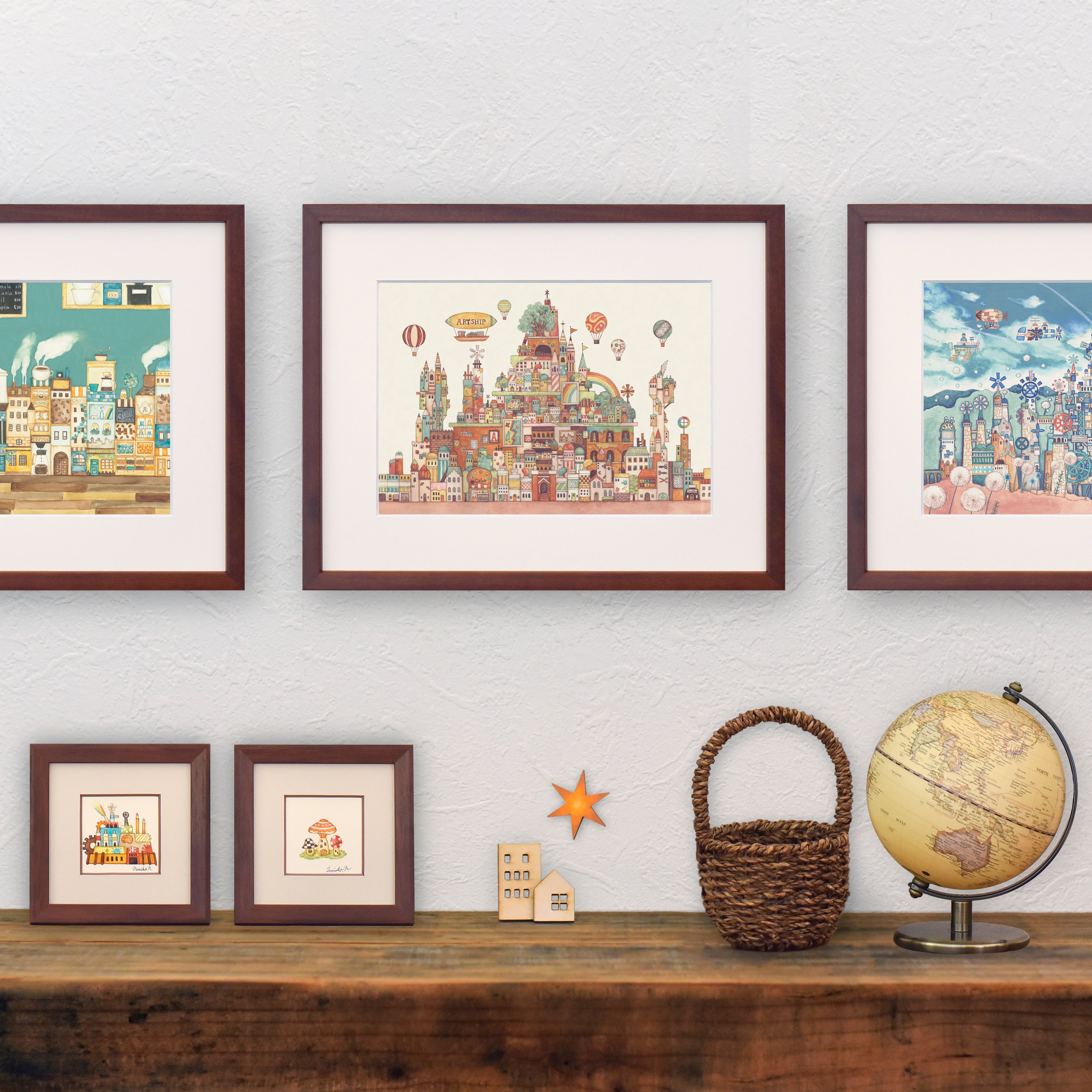 そのまま飾れるアート「画材の王国」空想街複製原画（額入り）【送料