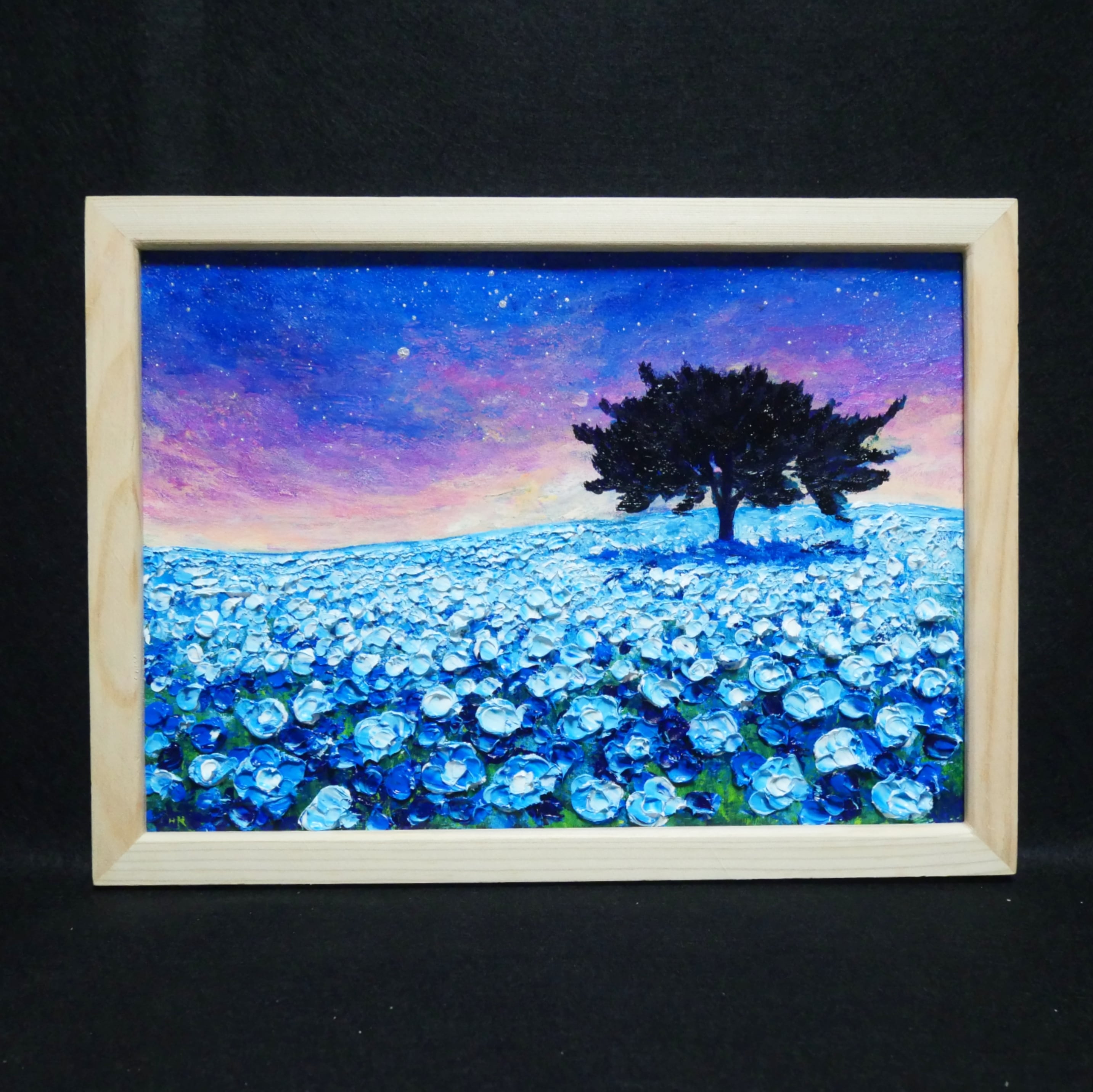 油絵 油彩 油彩画 絵画 絵【夜空のネモフィラの丘】 | HIROSHI1990