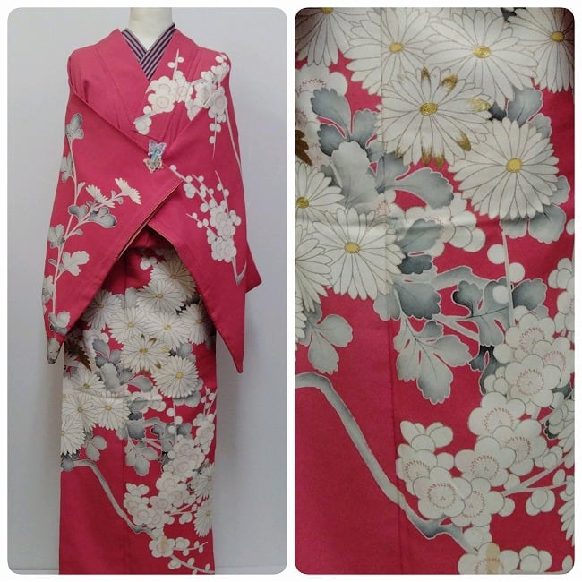 ☆ アンティーク 訪問着 金駒 正絹 菊 梅 ☆ n537 | 縁側・ちゃぶ台 お
