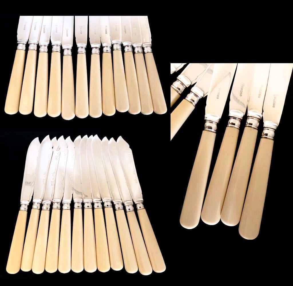 英国アンティーク シルバーp アイボリー フォーク&ナイフ カトラリー