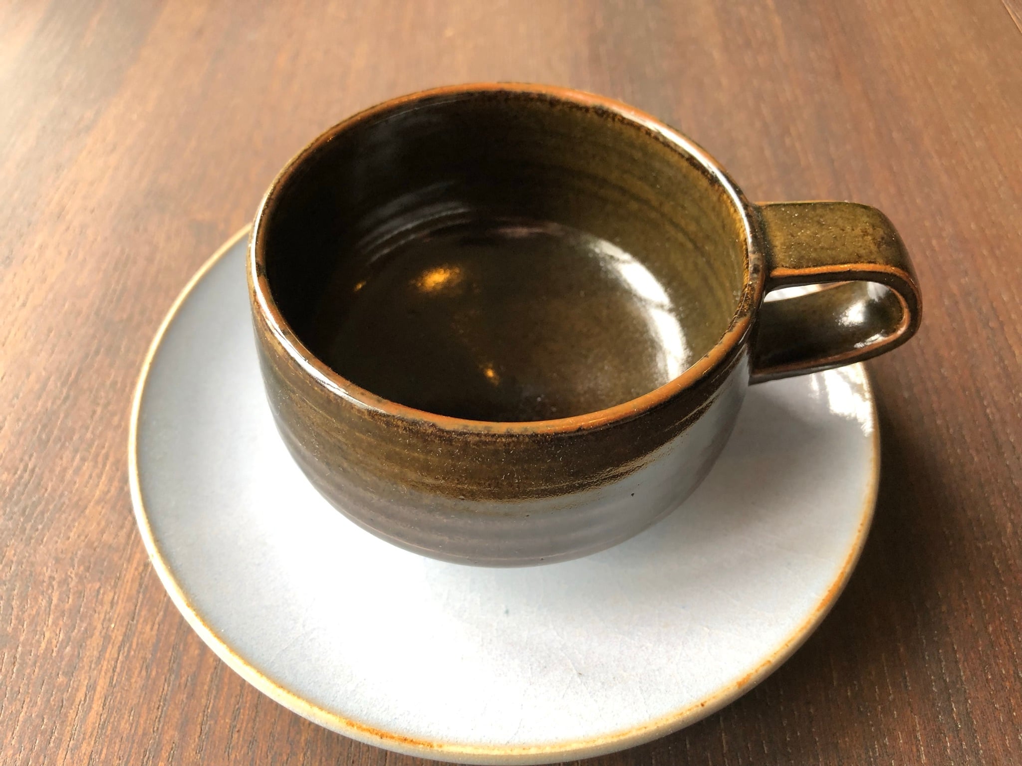 器】カップ＆ソーサー L •S黒釉× 月白／朝日焼 | Kaikado Cafe