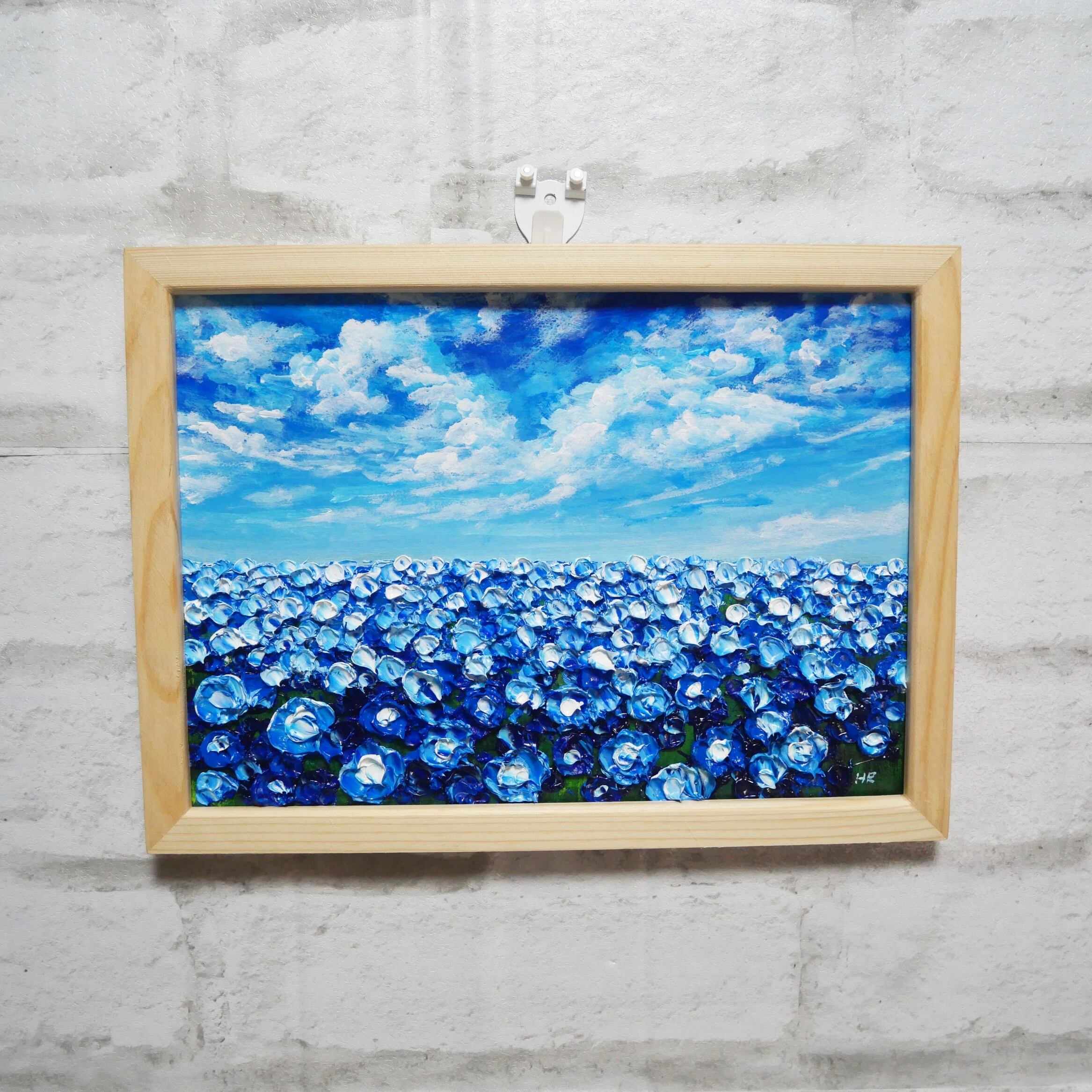 油絵 油彩 油彩画 絵 絵画【空と雲のネモフィラ】 | HIROSHI1990