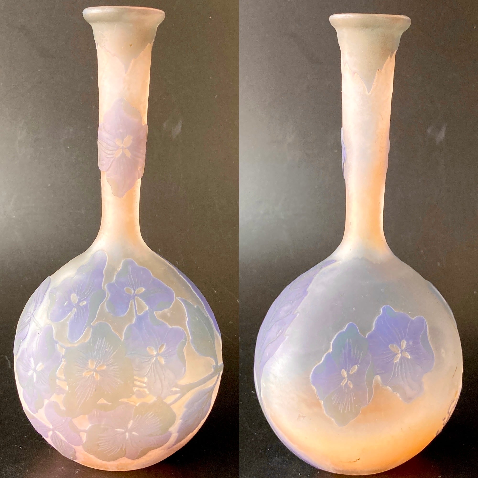 エミールガレ 多色多層被せガラス 酸化腐蝕彫 花文様 あじさい 紫陽花