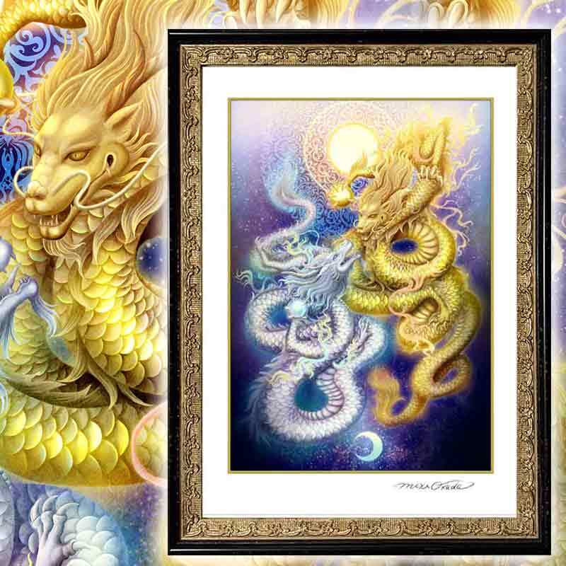 金龍・銀龍】SSサイズ│龍の絵スピリチュアル│龍絵画│幸運を呼ぶ絵画