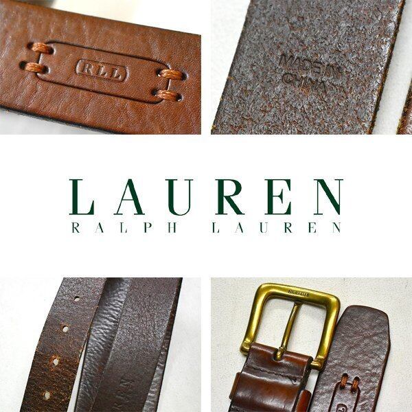 1点物◇ラルフローレンLAUREN真鍮金バックル付き茶革レザーベルト古着