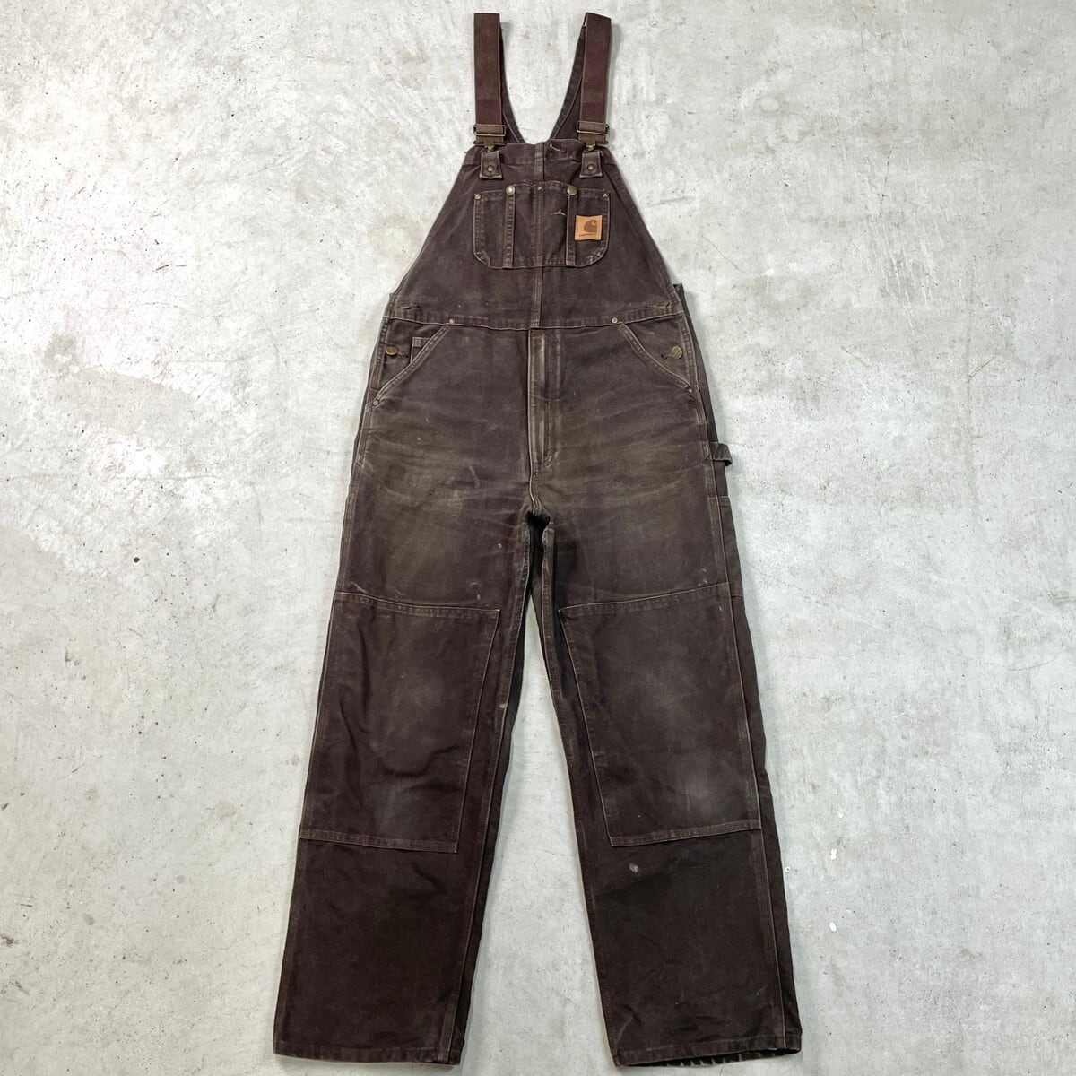 カーハート オーバーオール ダブルニー 刺繍 グレー 32×34 中古・古着