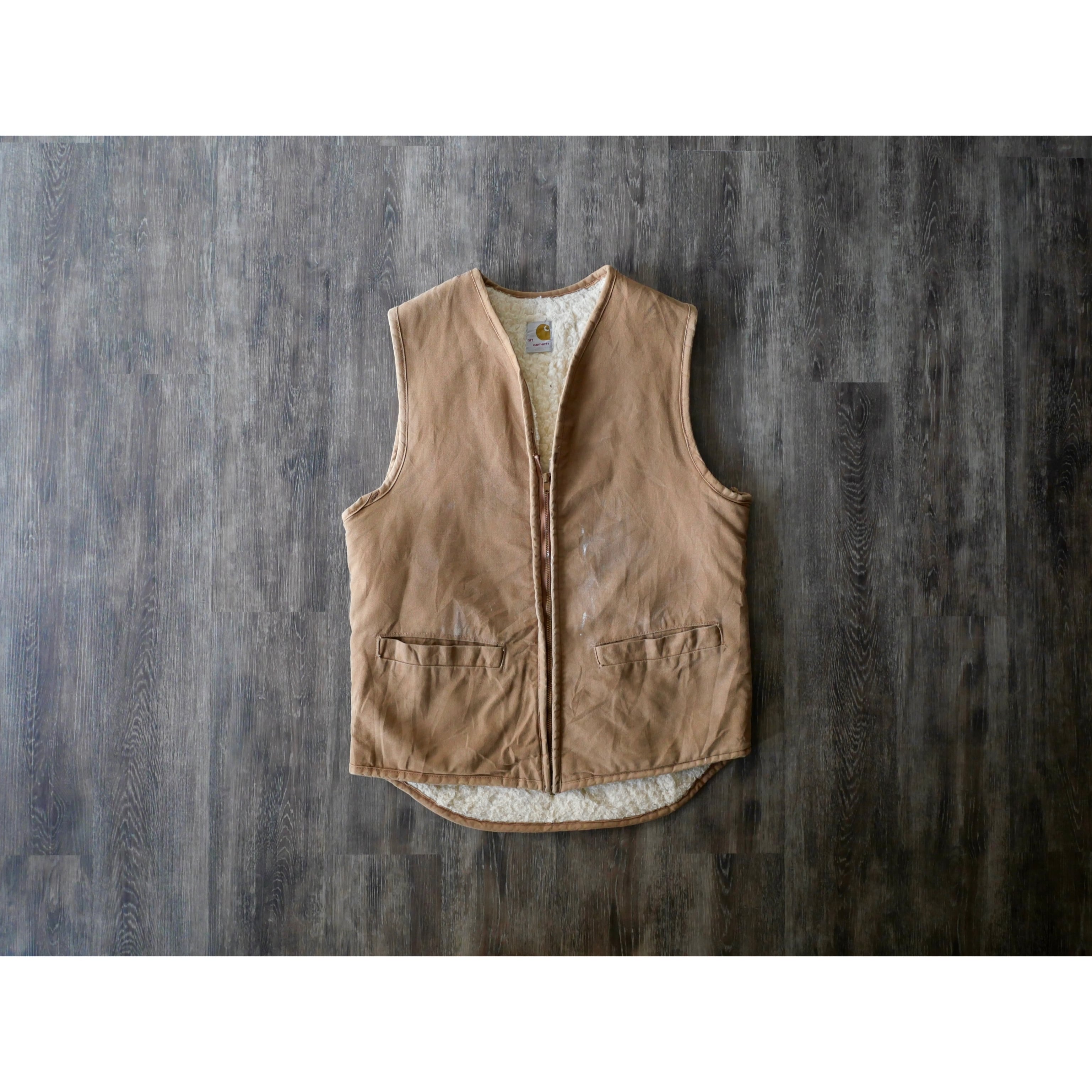 70s- carhartt duck boa vest brown カーハート ダック地 ボアベスト