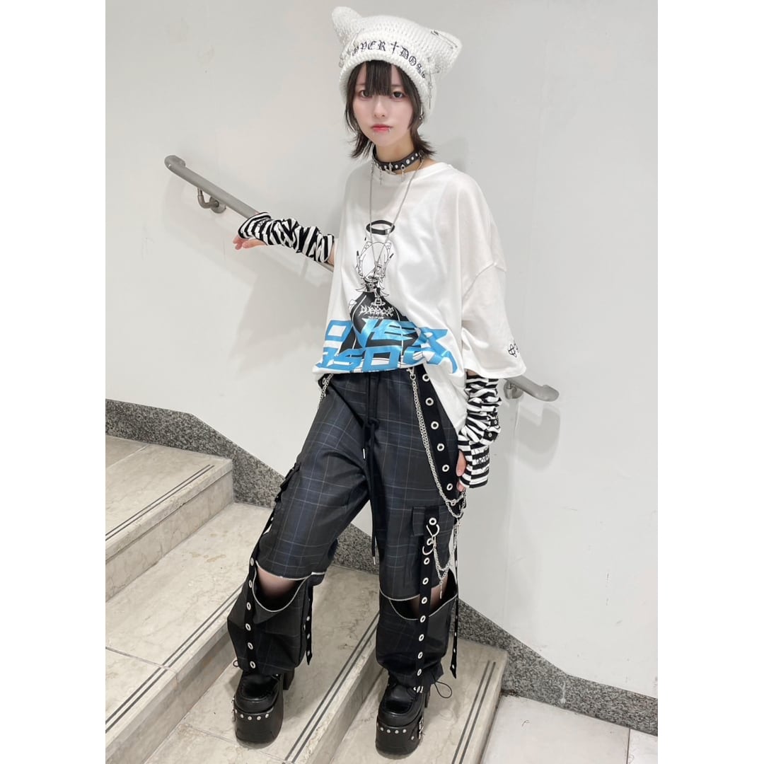 渋谷店で人気！】サブカルロゴ ZIPチェックハトメパンツ