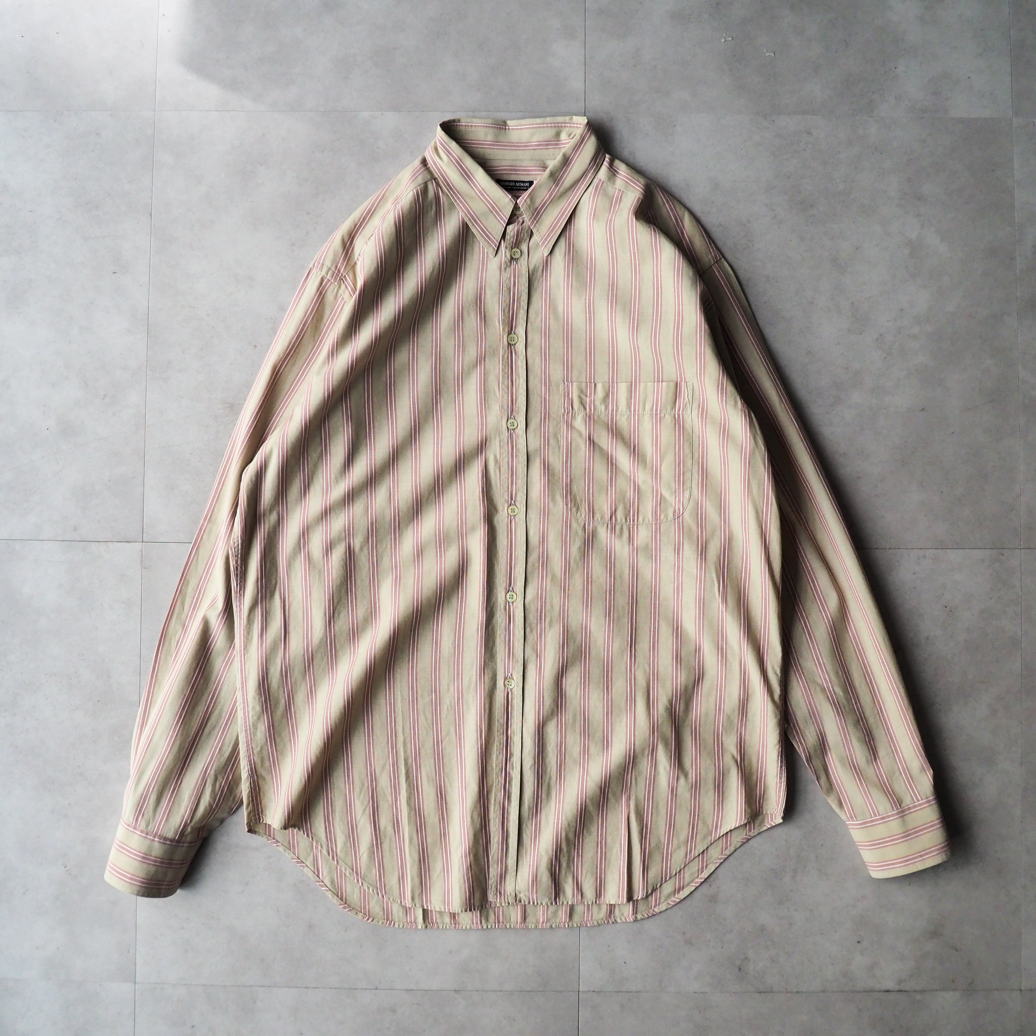 80s-90s “GIORGIO ARMANI” stripe pattern shirt made in Itary 80年代