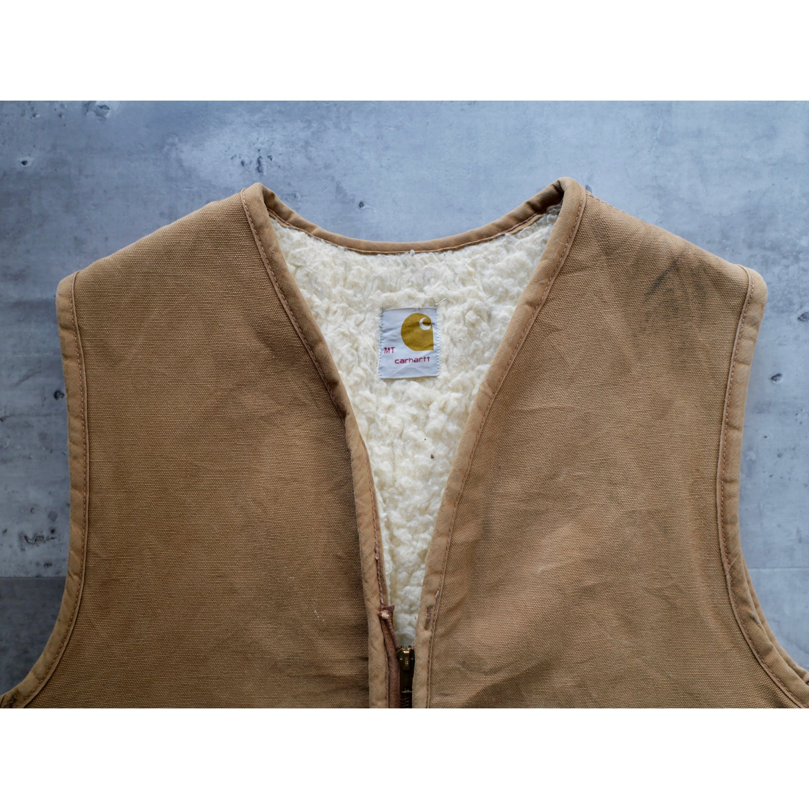 70s- carhartt duck boa vest brown カーハート ダック地 ボアベスト