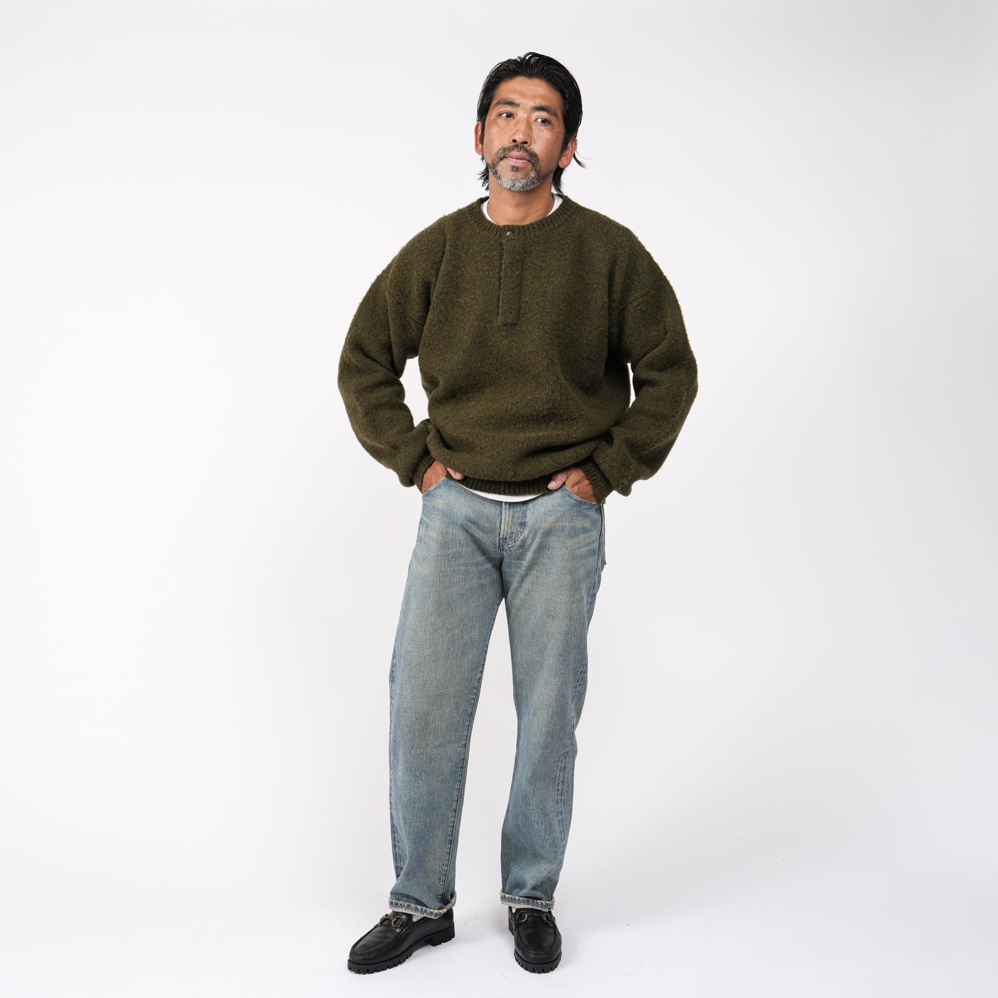 KAJA WOOL AIR YARN HENLEY NECK KNIT | KAJA