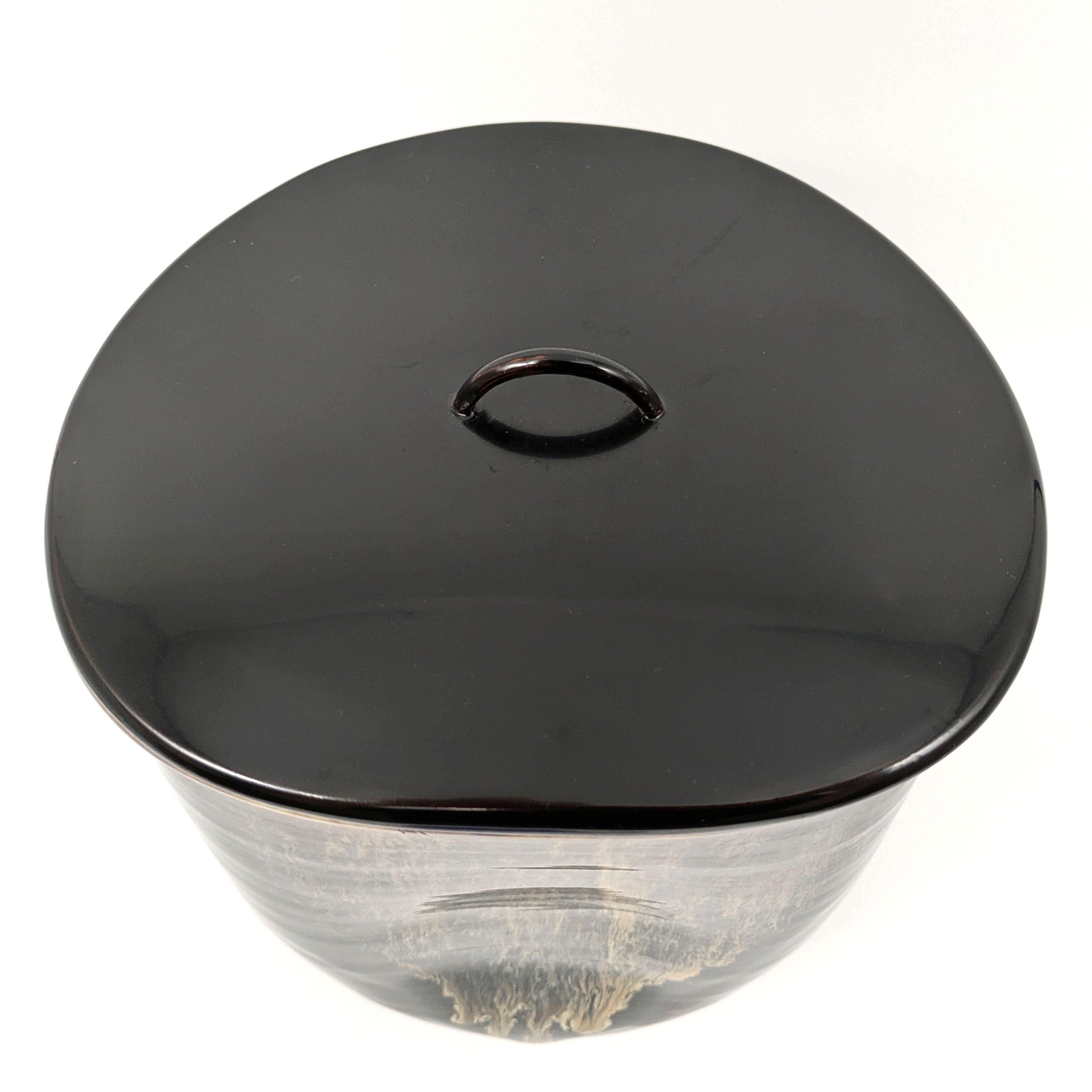 高取焼・青柳翠峰・半月水指・塗蓋付・茶道具・No.240721-14・梱包