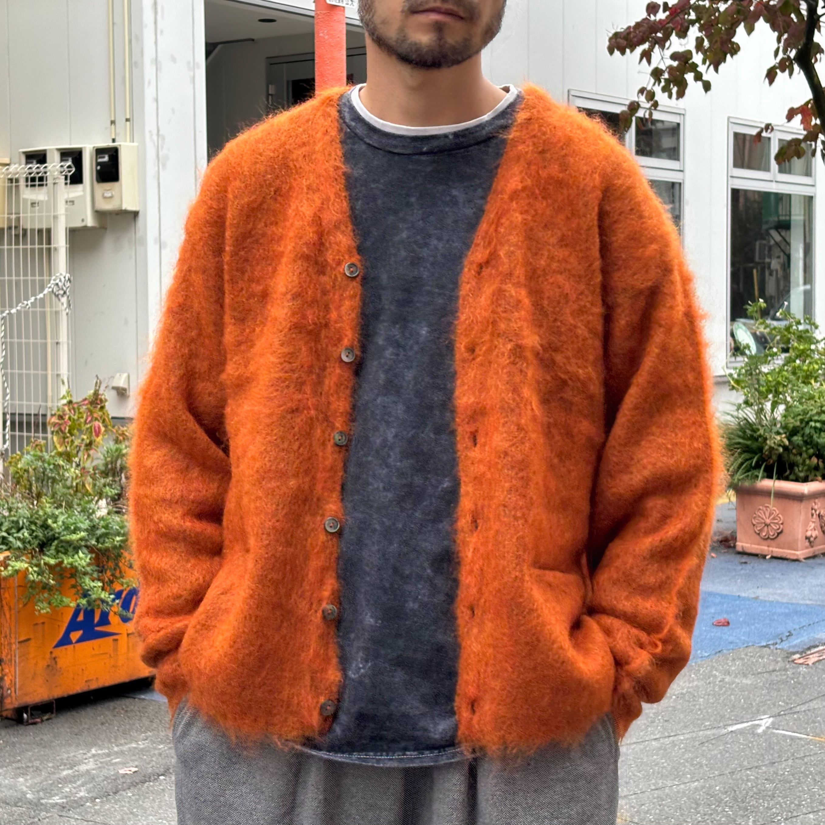 A.R.P.®︎ Premium Classic Mohair Cardigan W/Pocket Autumn Orange