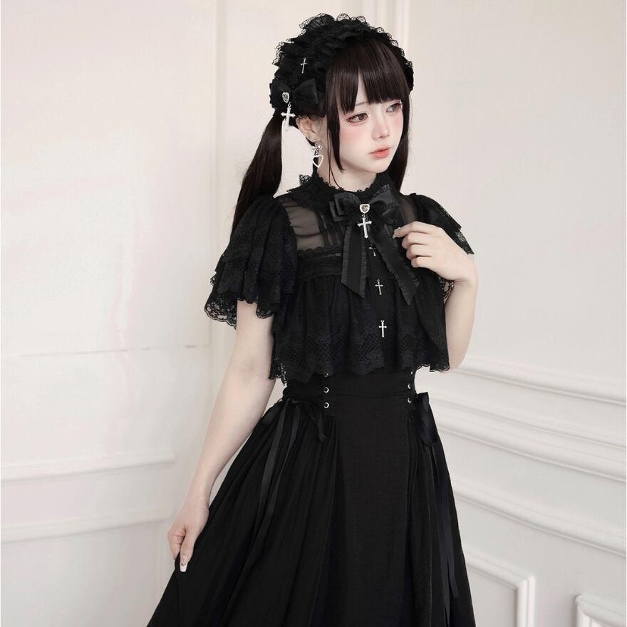 SEASONZ ゴスロリ ロングドレス ヘッドドレス付属 オープンショルダー