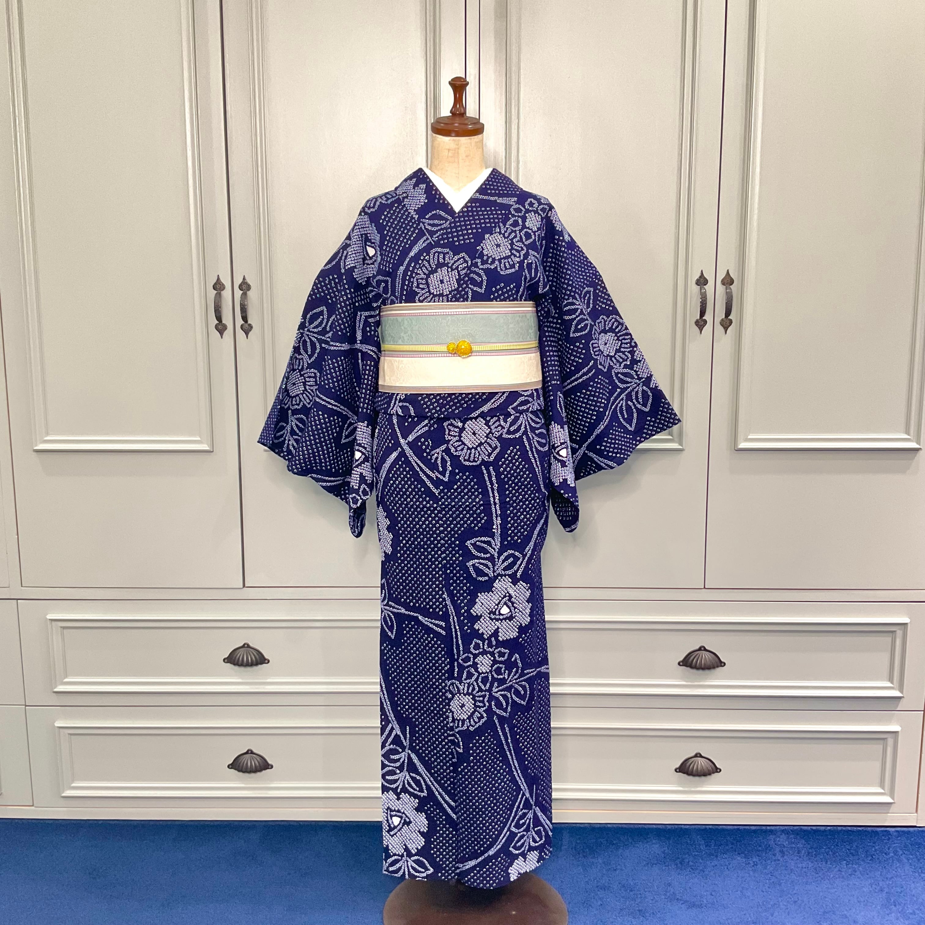indigo×simple＊有松鳴海絞り浴衣 花 紺 ネイビー A706 | kimono tento