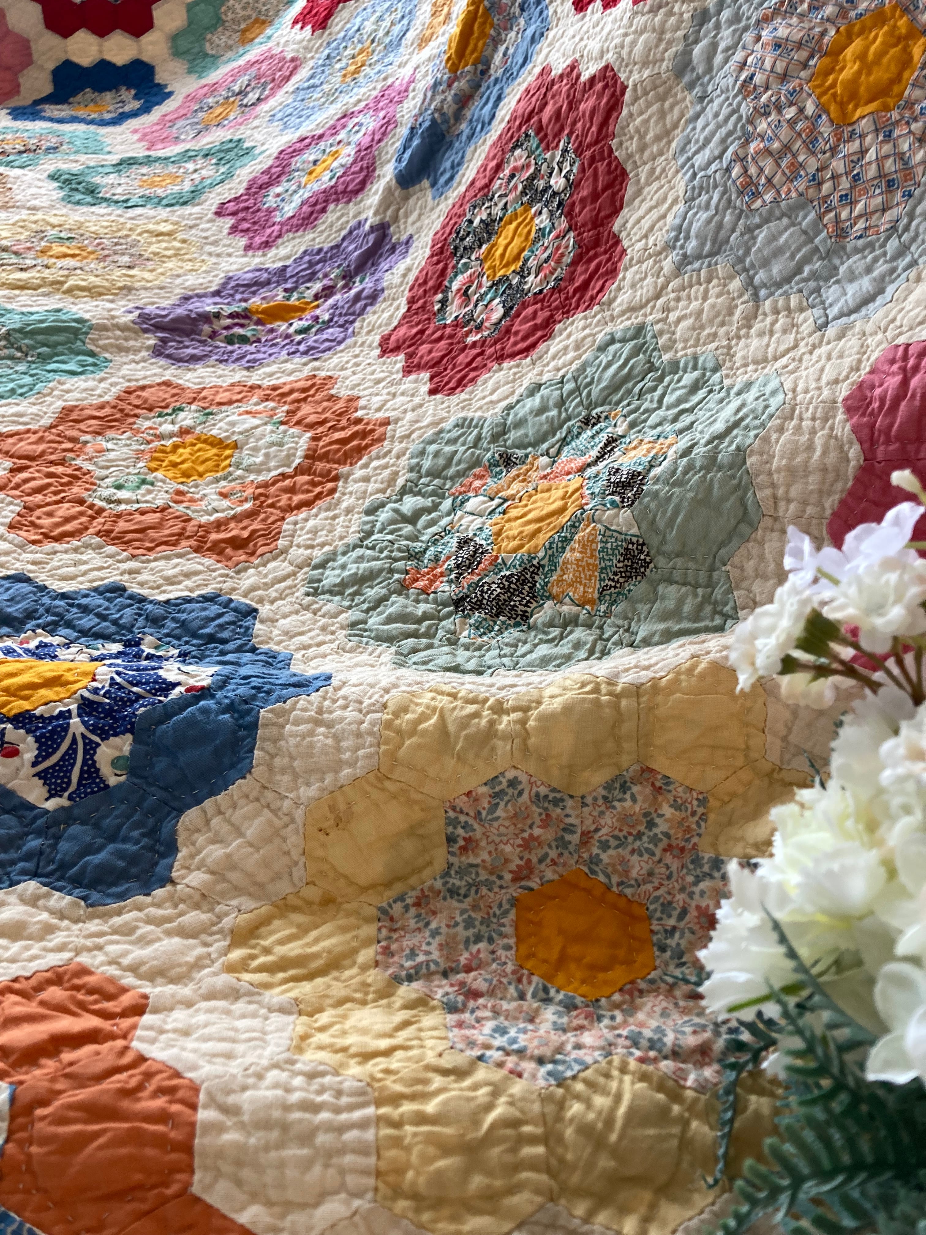 ヴィンテージキルトオーシャンウェーブ♡クリヴキルト.アンティーク