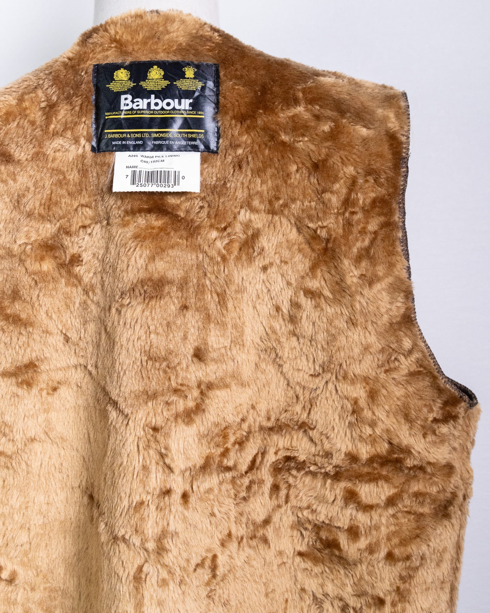 A295】Barbour 3warrant Pile Linner Vest 