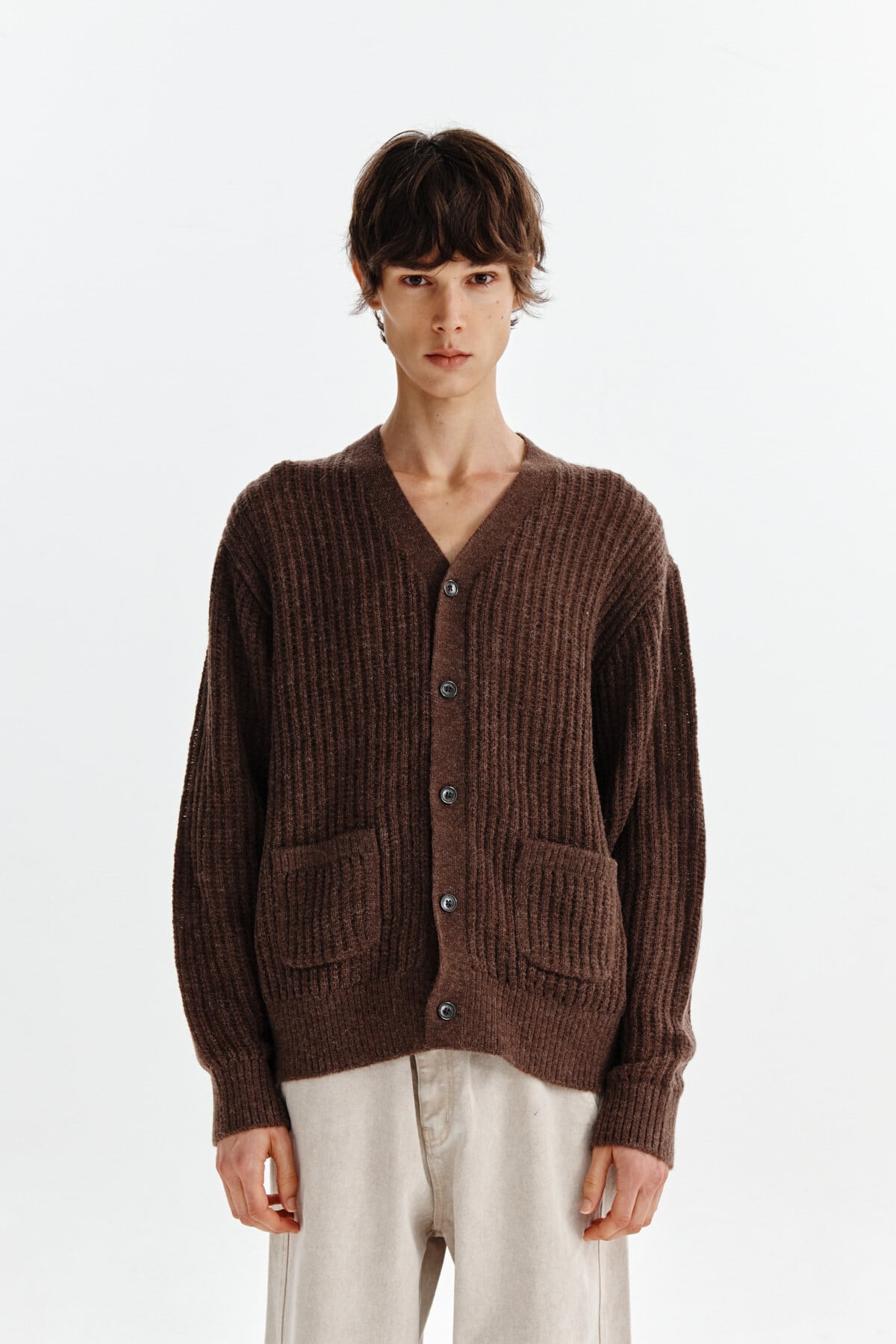 Matin Kim] HAIRY CROCHET CARDIGAN FOR MEN IN BROWN 正規品 韓国