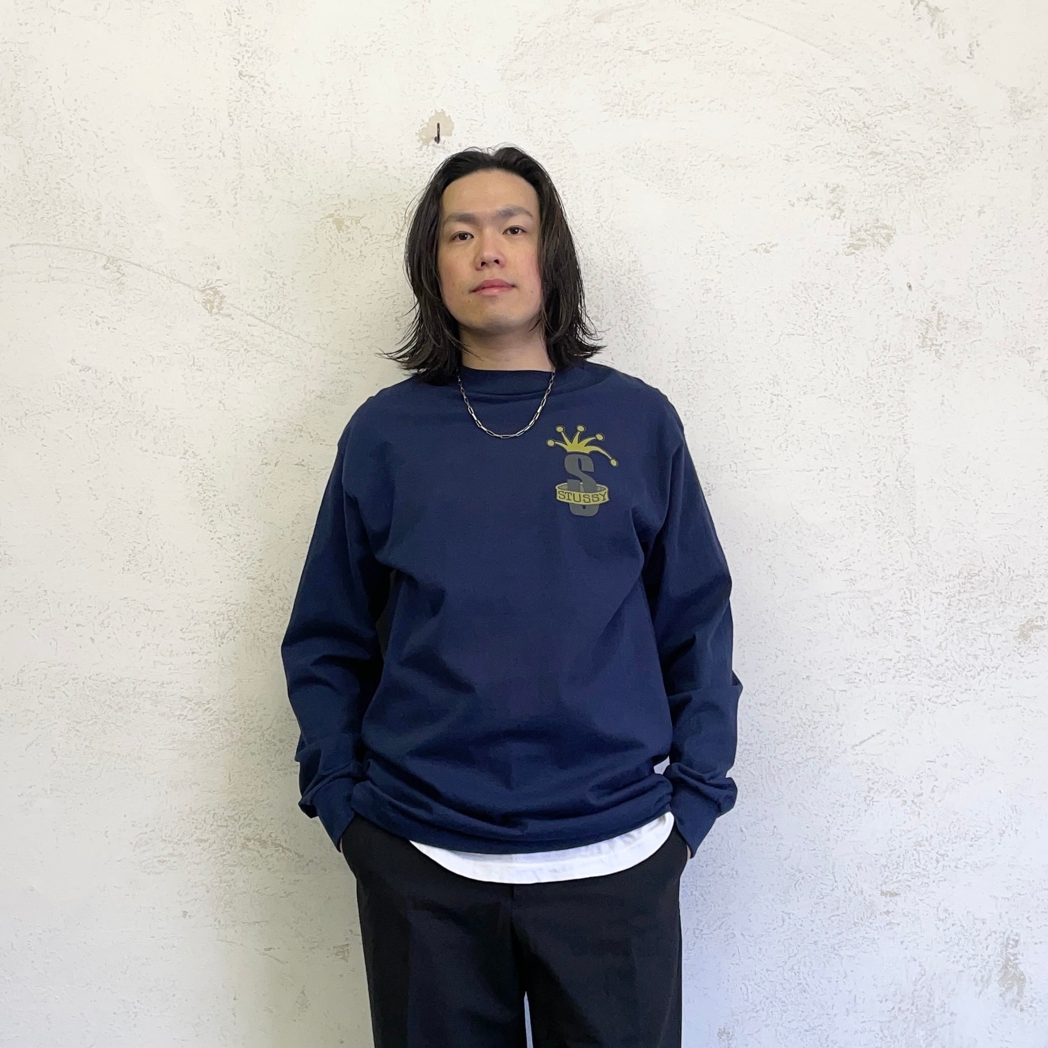 90's OLD STUSSY Long Sleeve T crown graphic made in USA size/L