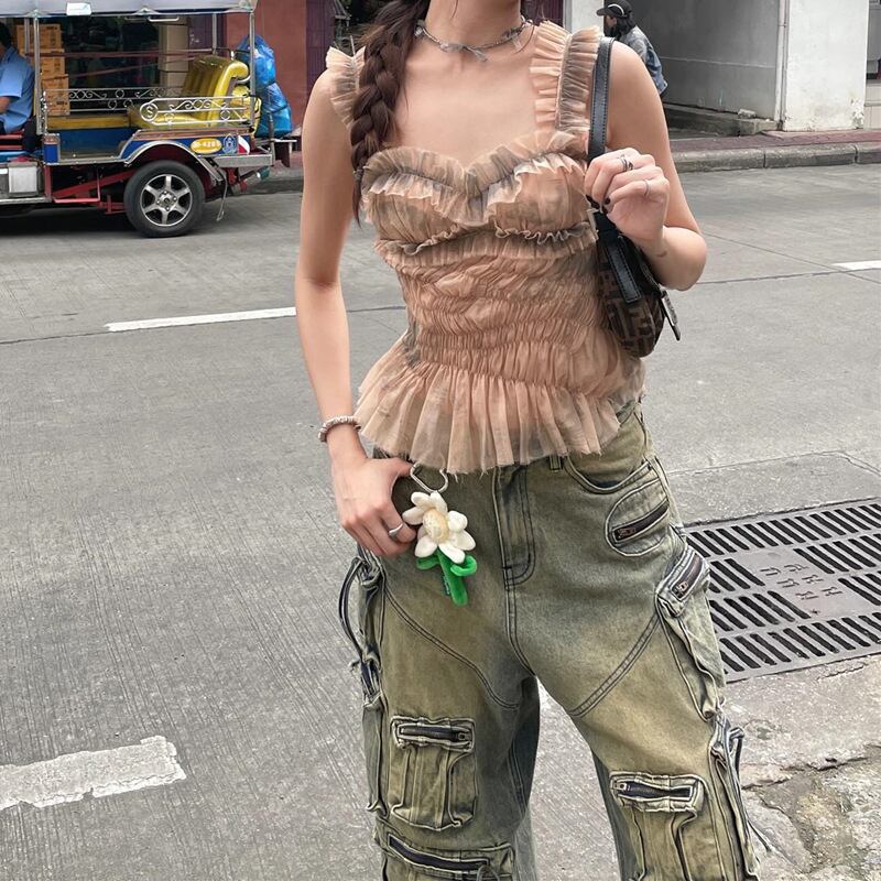 Y2K 古着 GLAD NEWS スタッズストラップ タイダイ ビスチェ キャミ Y2K