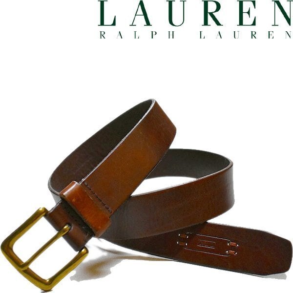 1点物◇ラルフローレンLAUREN真鍮金バックル付き茶革レザーベルト古着