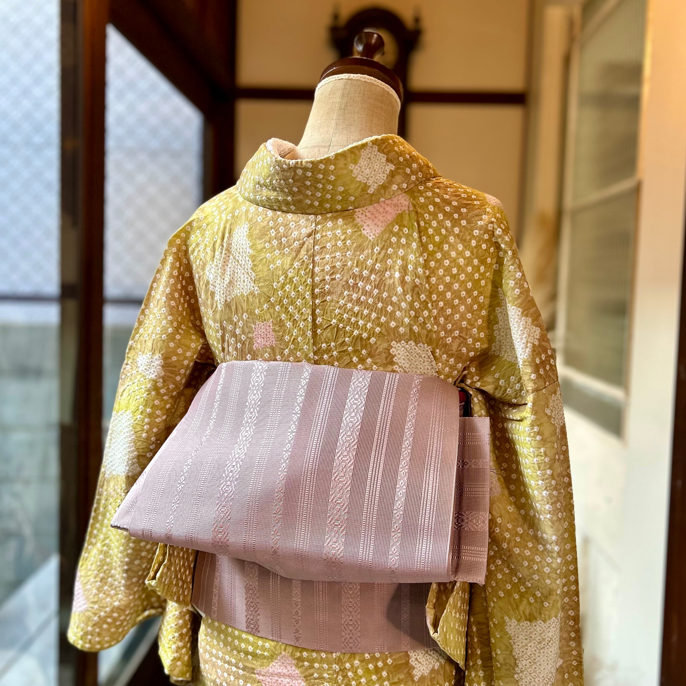 灰桜の空＊夏帯 くすみピンク ピンクグレー 博多織 縞 八寸名古屋帯