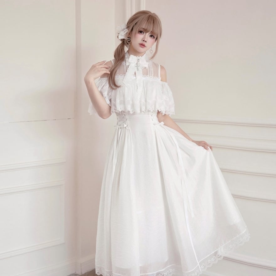 SEASONZ ゴスロリ ロングドレス ヘッドドレス付属 オープンショルダー