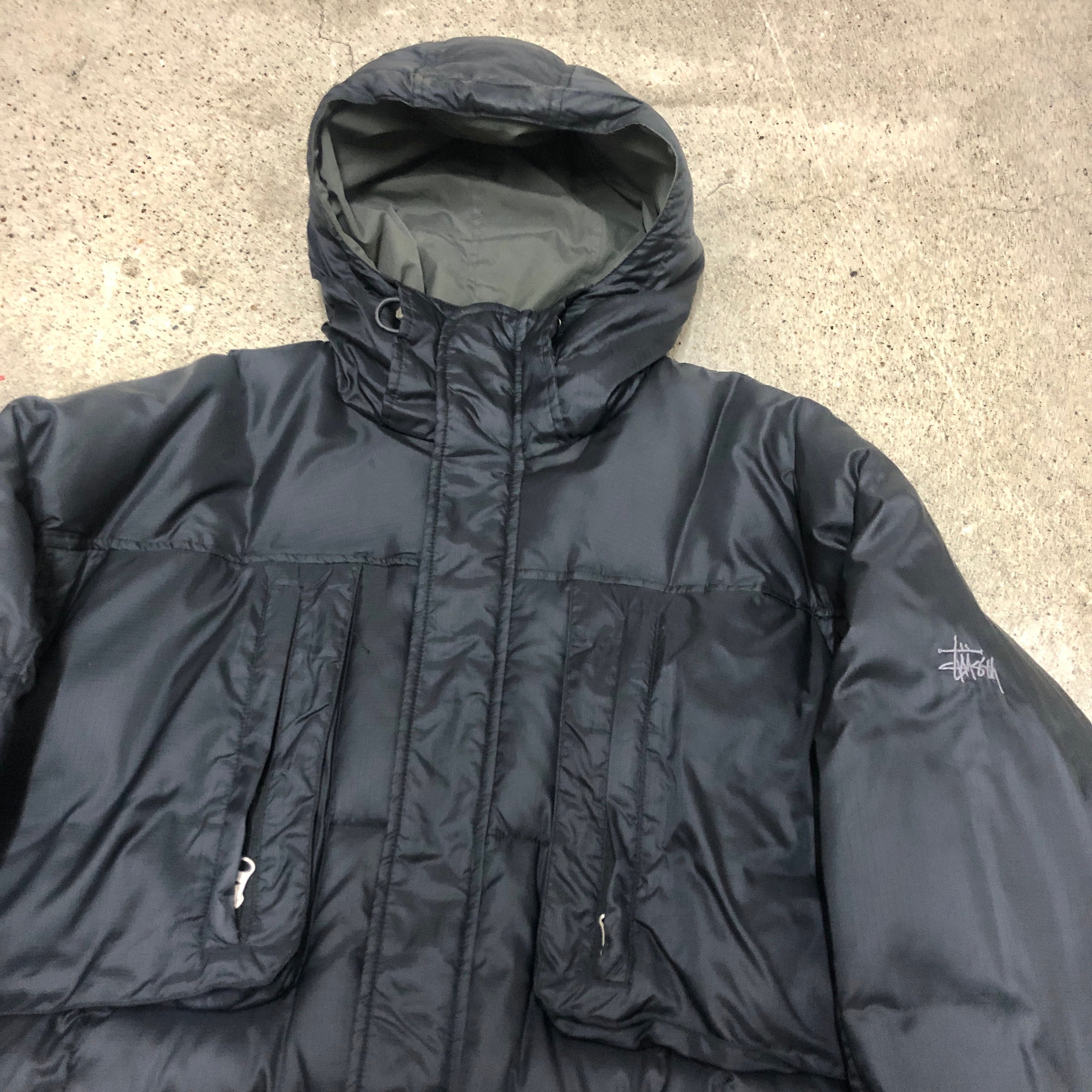 90s OLD STUSSY/Down Jacket/紺タグ/L/ダウンジャケット/刺繍ロゴ