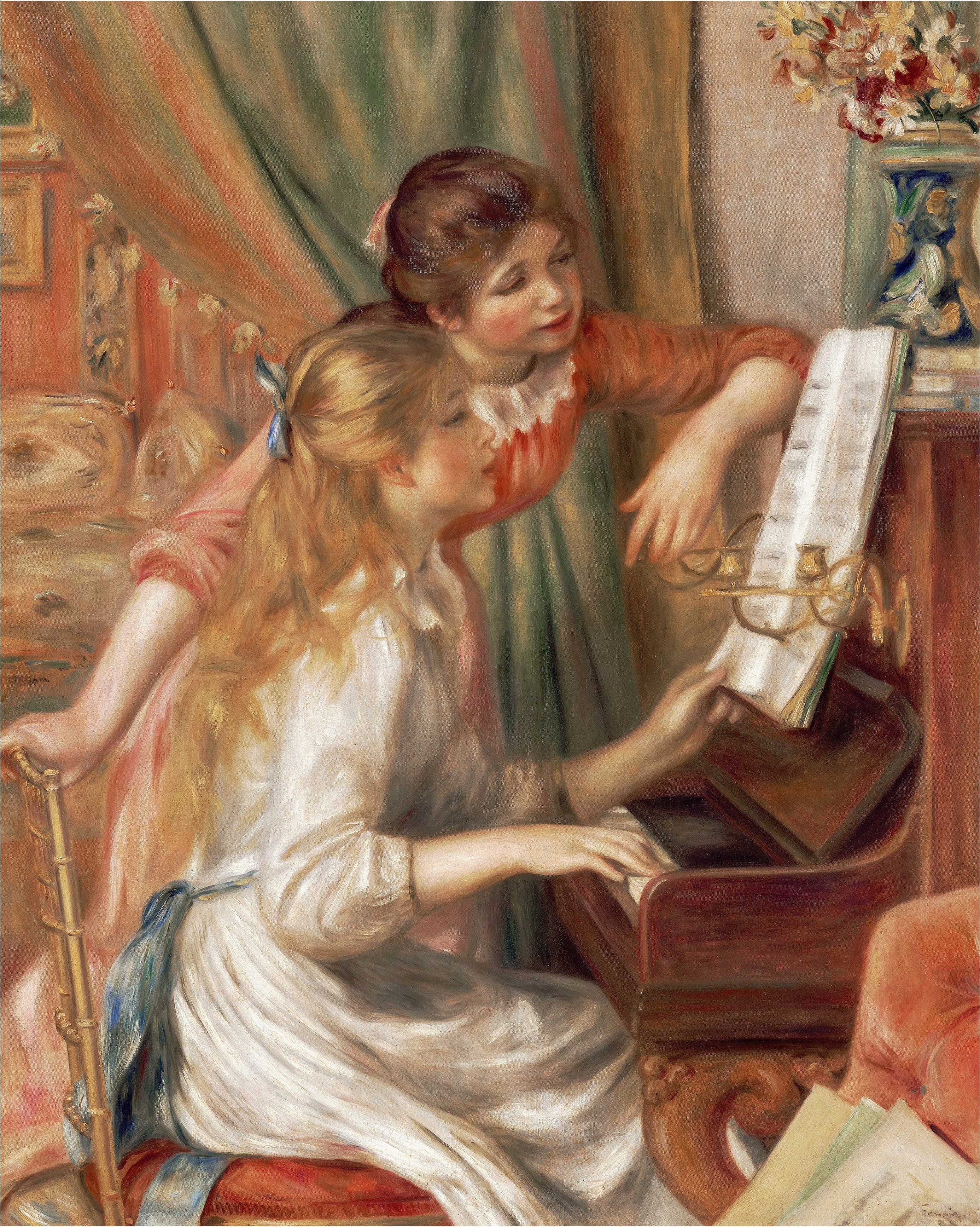 ルノワール『ピアノに寄る少女たち』 リトグラフ・送料無料・新品額装